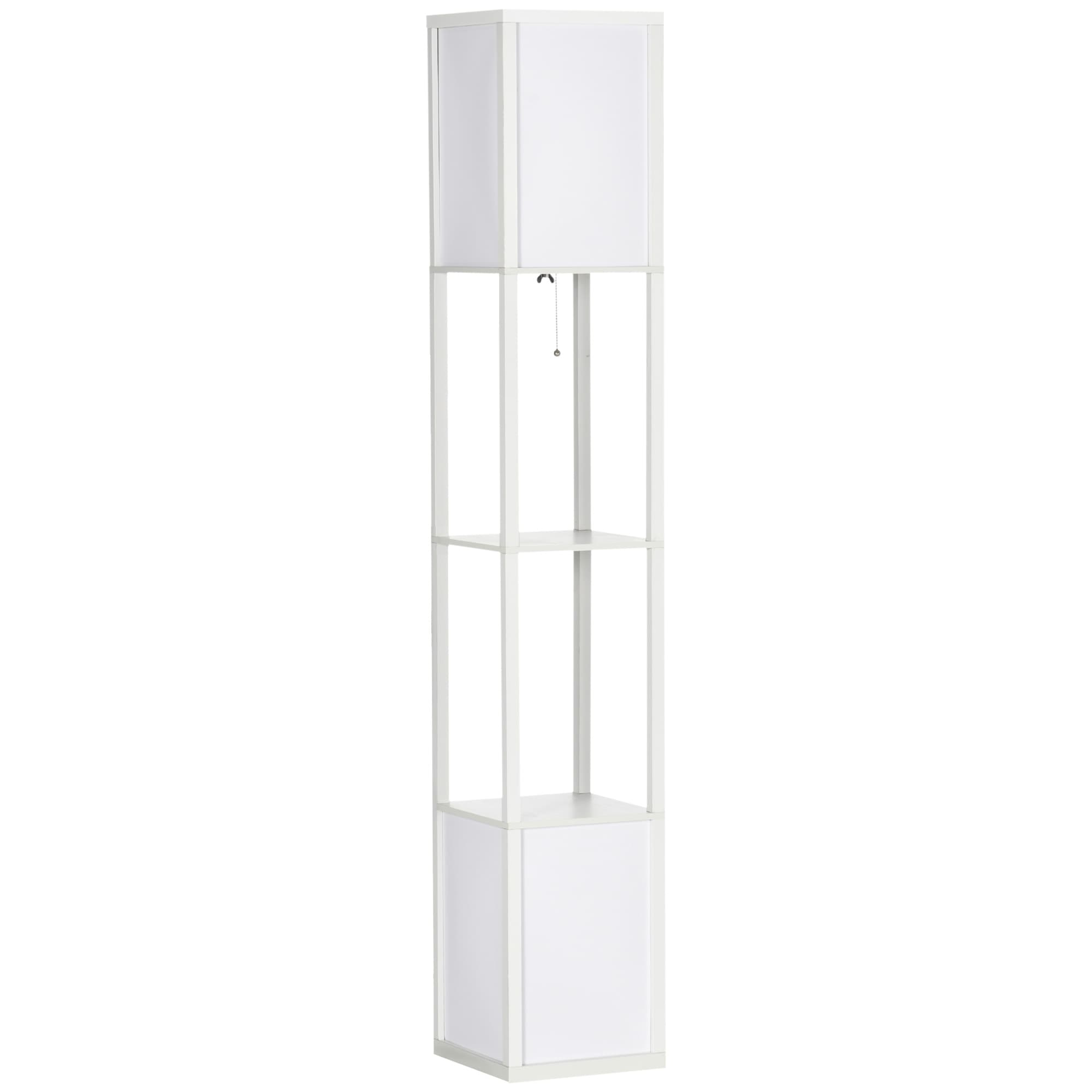 HOMCOM Floor Lamp with Shelves, Modern Floor Standing Lamp with Dual Ambient Light for Living Room, Bedroom, White | Aosom UK