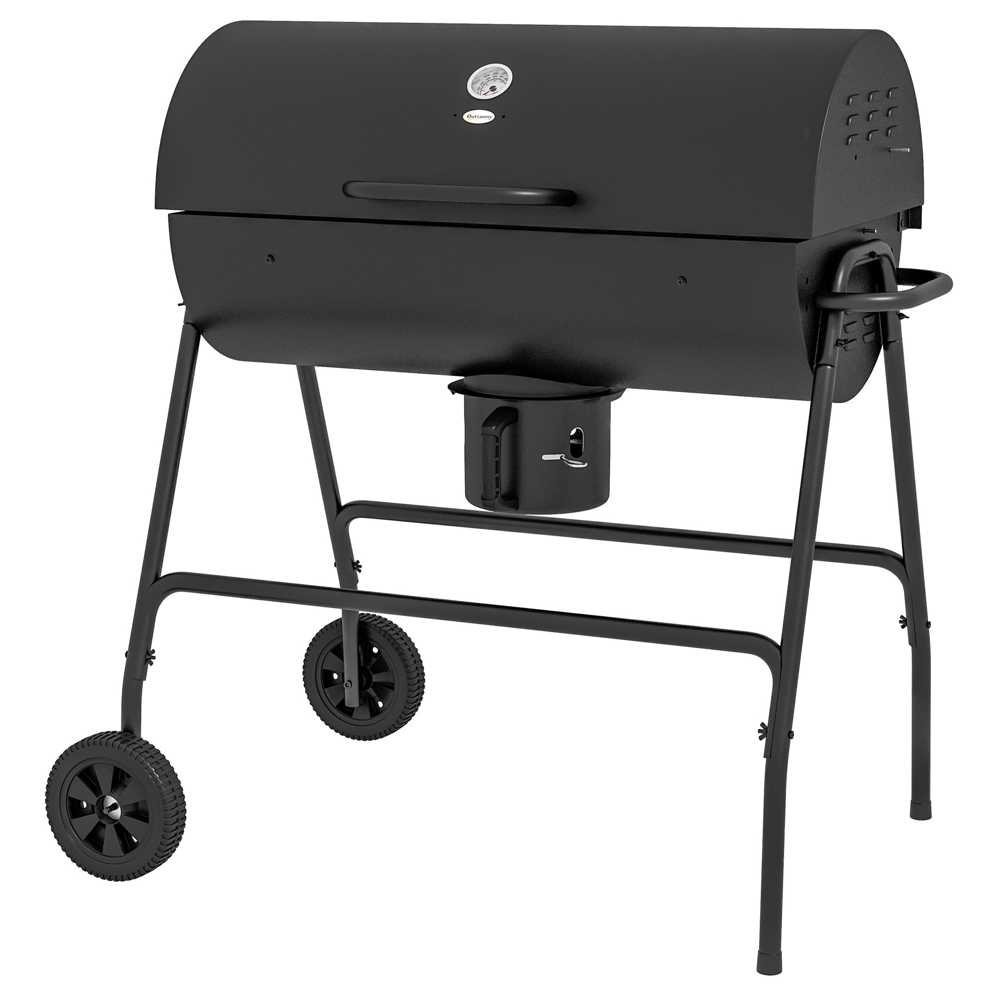 Outsunny Outdoor Wheeled Barrel Charcoal Barbecue Grill Trolley, Black | Aosom UK