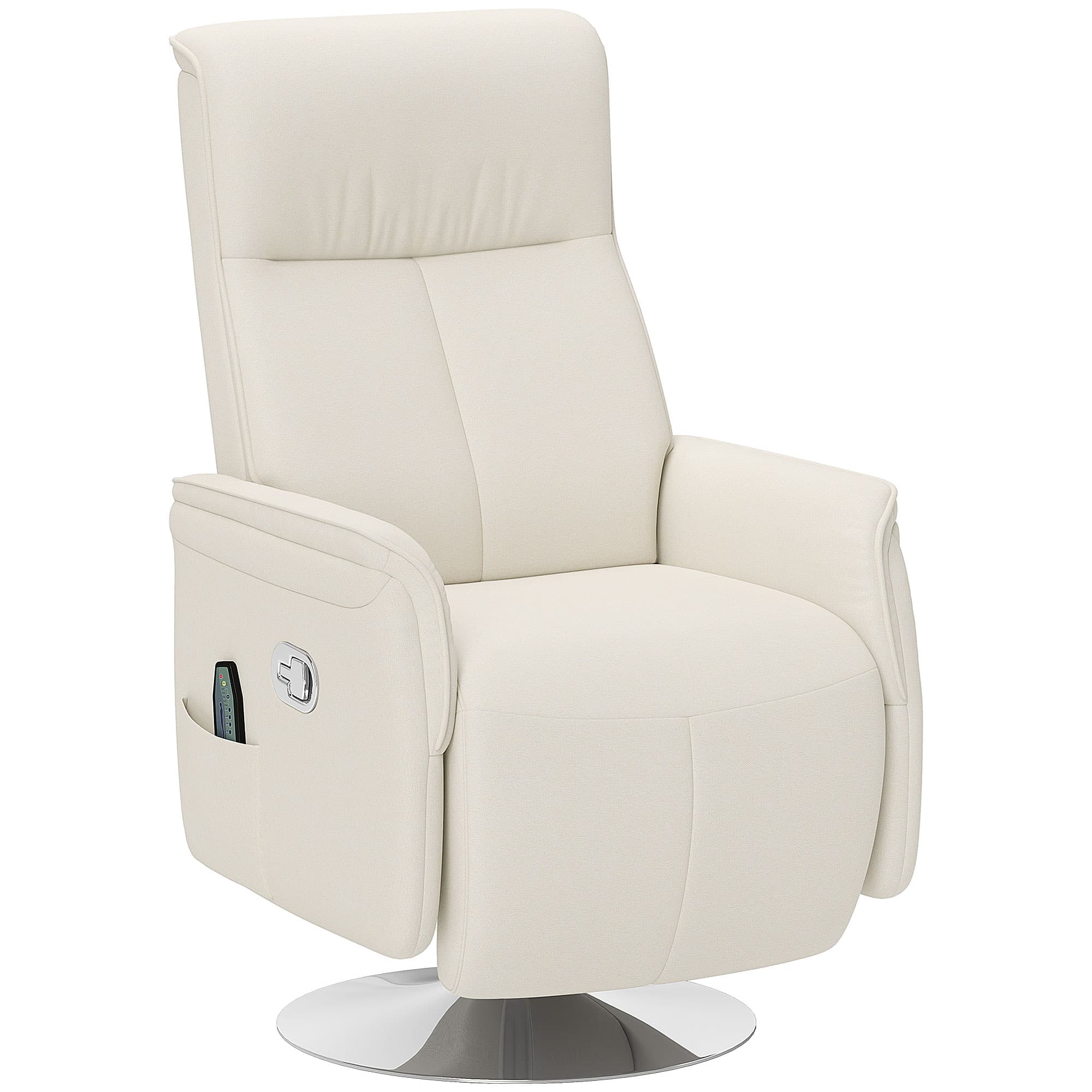 HOMCOM Massage Recliner Chair with Footstool, Upholstered Reclining Armchair with Adjustable Backrest and Steel Frame, Breathable Linen Fabric Swivel Chair for Living Room, Bedroom, Cream White