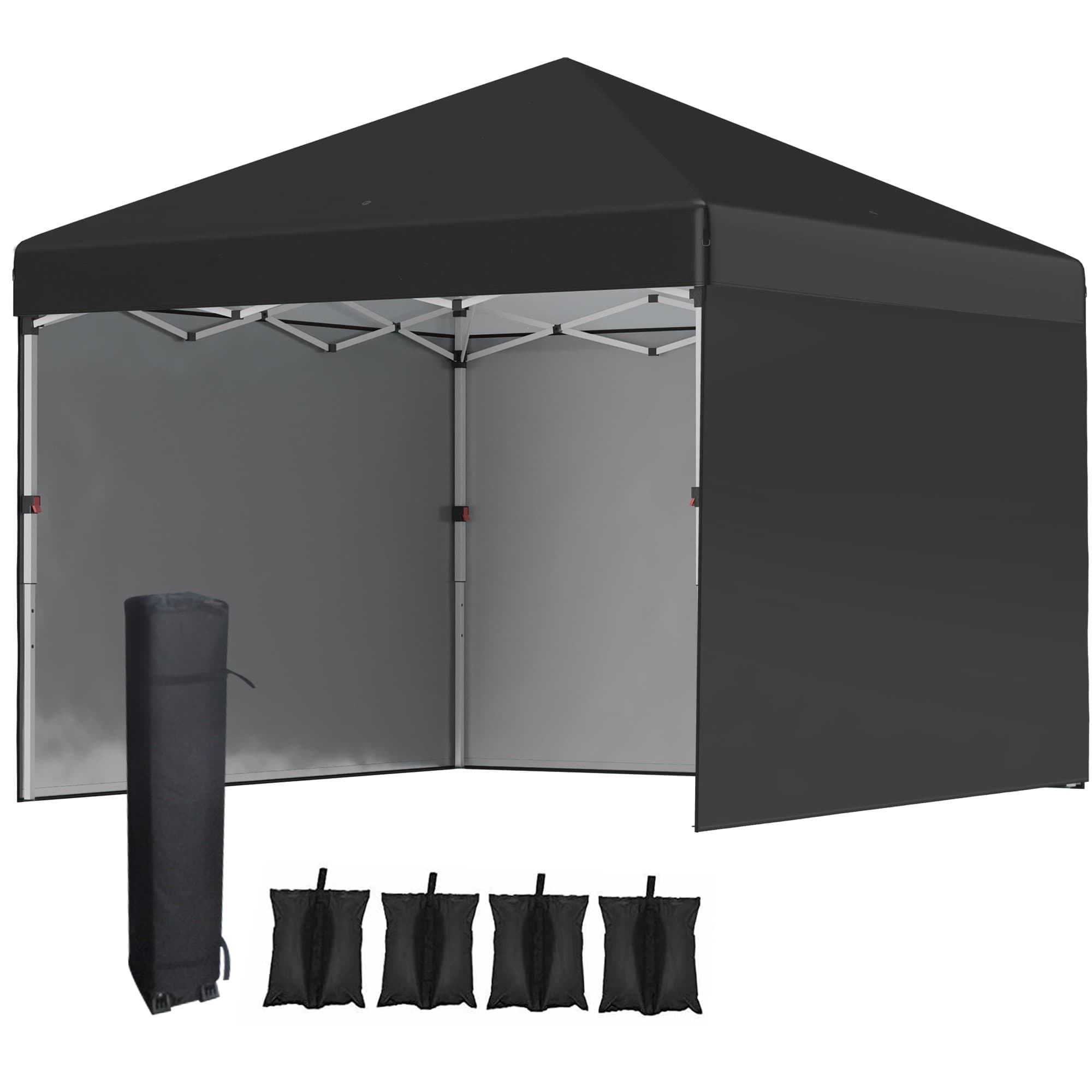 Outsunny 3 x 3m Metal Frame Gazebo, Pop Up Event Shelter with 2 Sidewalls, Weight Bags and Wheeled Bag, Black | Aosom UK