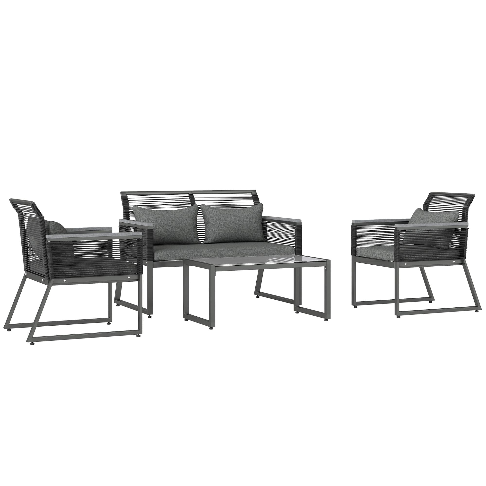 Outsunny 4 Pieces Rattan Garden Furniture Set - Charcoal Grey | Aosom UK