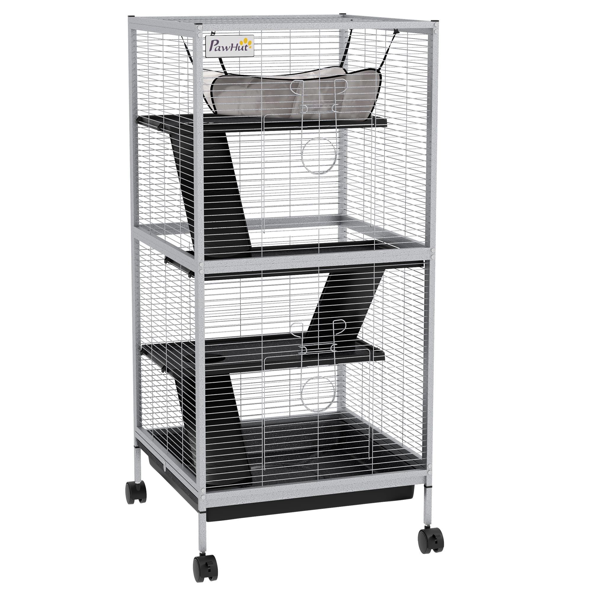 PawHut Small Animal Cage Pet Play House with Wheels Platforms Light Grey | Aosom UK
