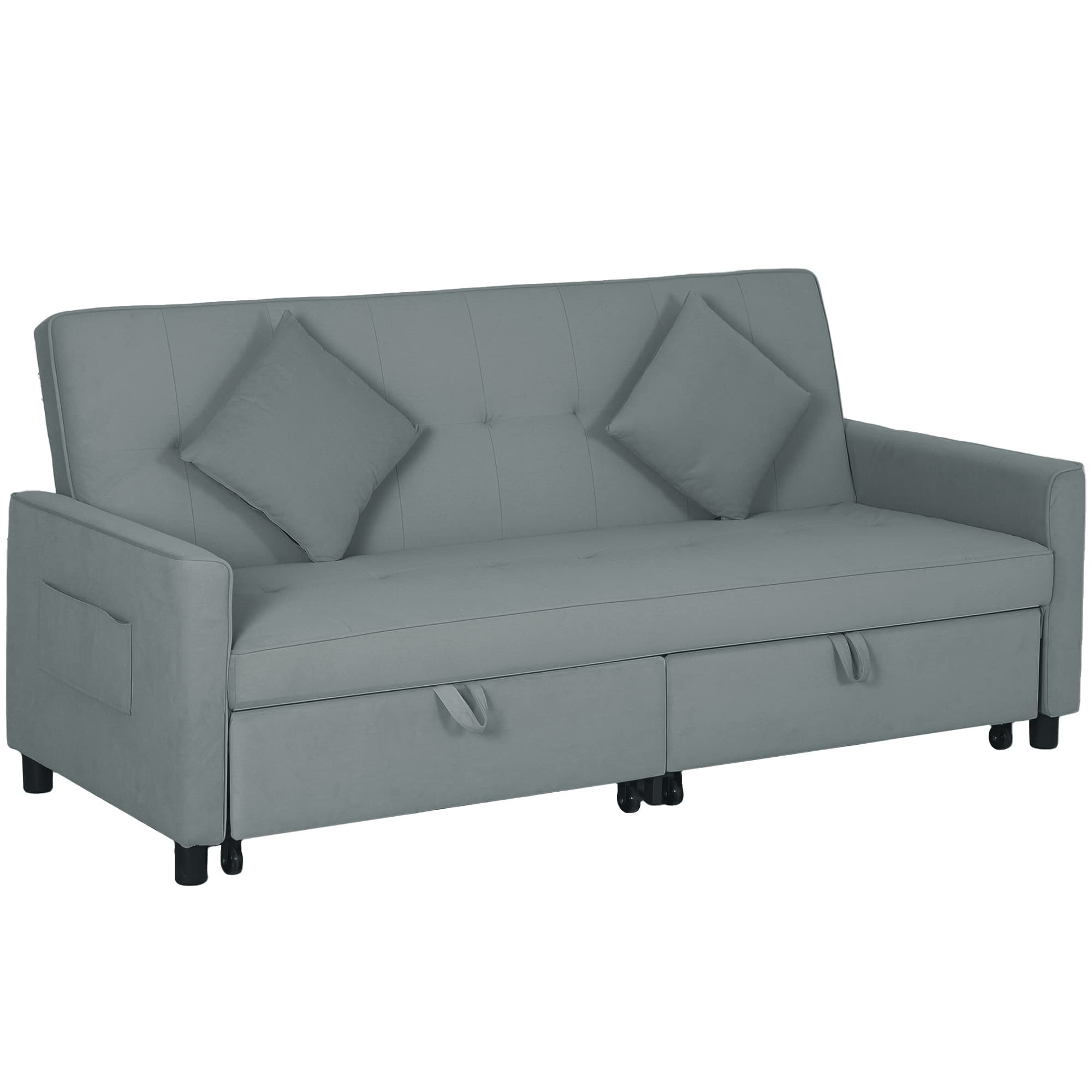 HOMCOM 3 Seater Velvet Sofa Bed, Convertible Click-Clack Couch with Adjustable Backrest, Small Double Sleeper Sofa for Living Room & Guests, Grey | Aosom UK
