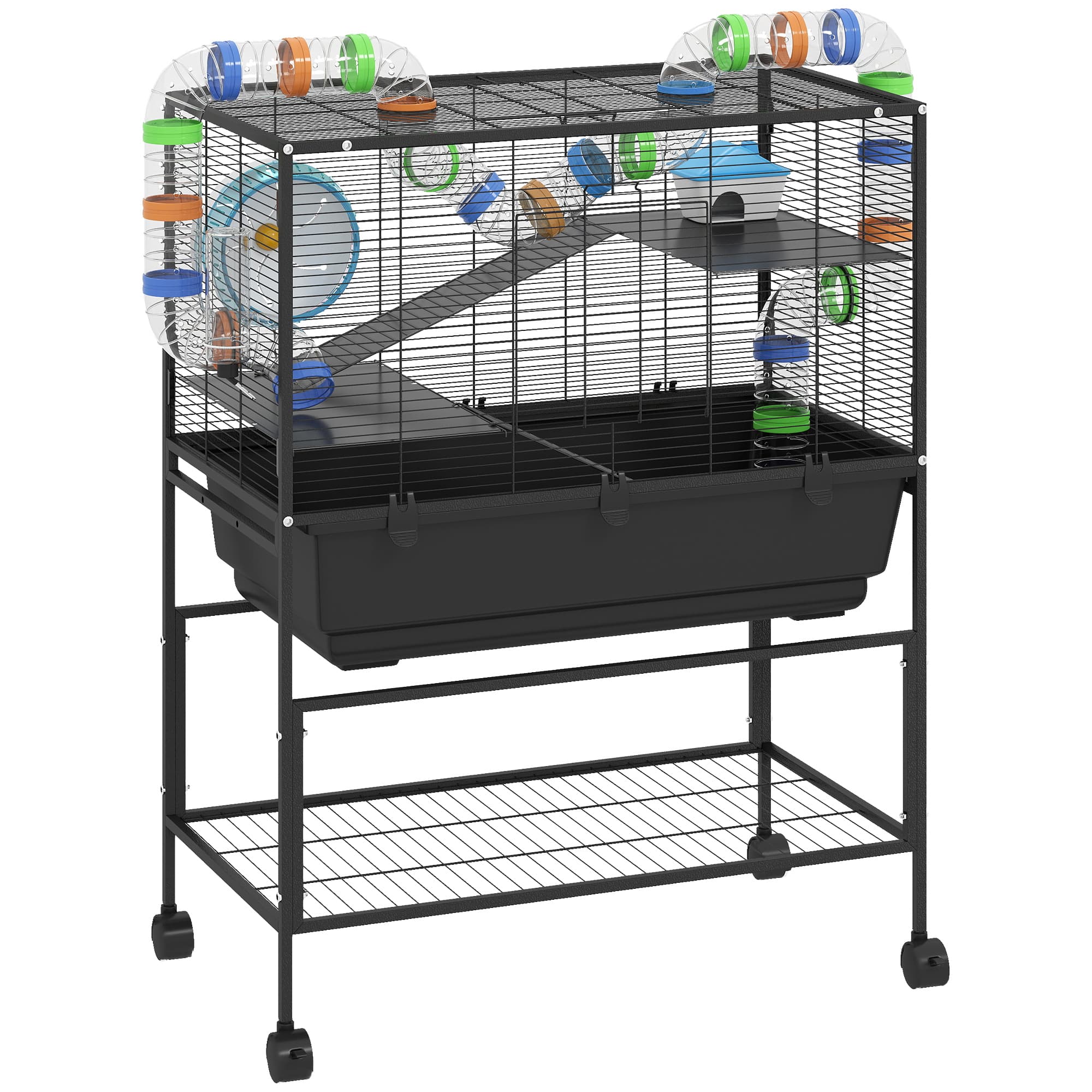 PawHut 5 Tier Large Hamster Cage on Wheels with 17 cm Deep Tray, Storage Shelf for Syrian, Gerbil, Rats thumbnail 2