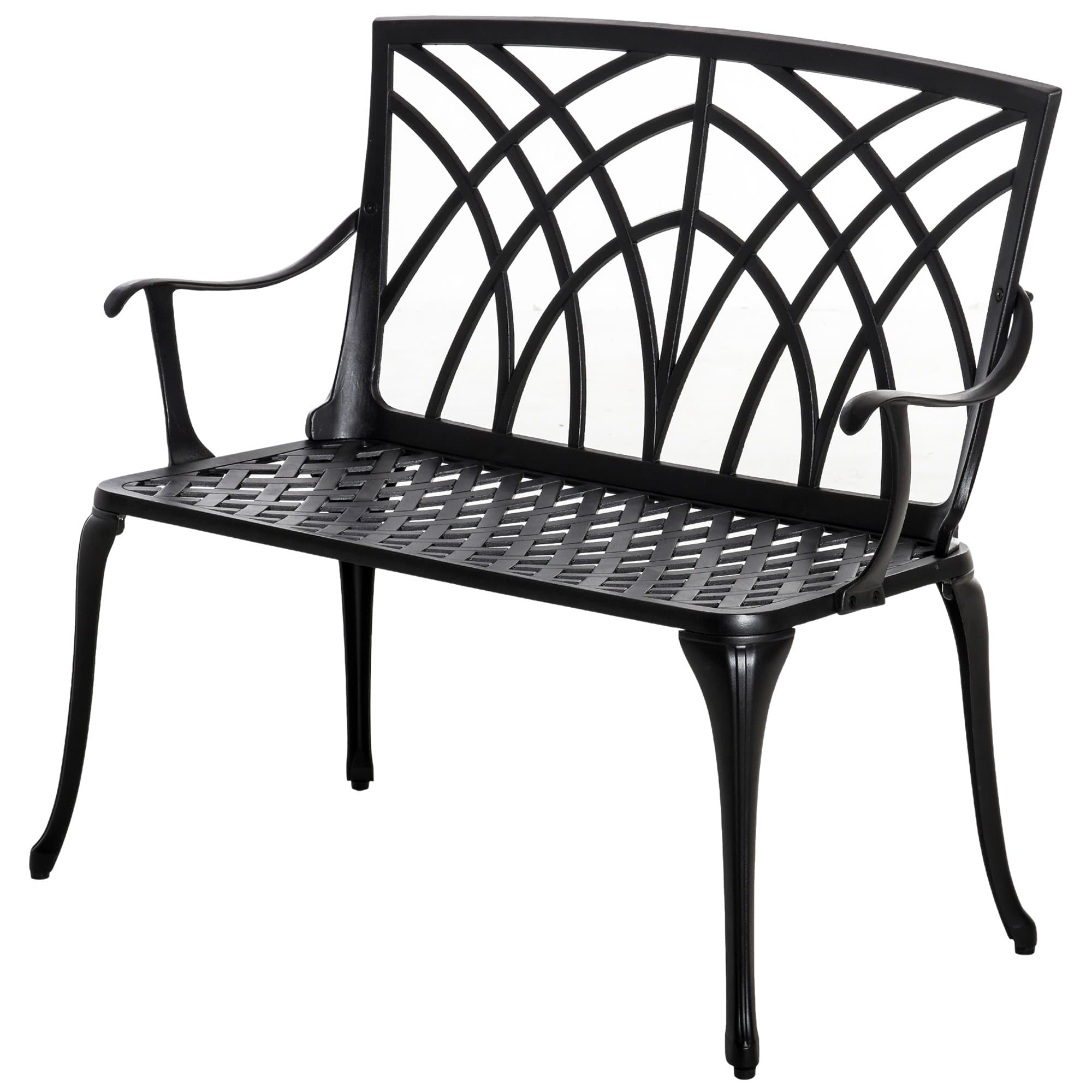 Outsunny 2-Seater Aluminium Garden Bench Loveseat Outdoor Furniture w/ Decorative Backrest & Ergonomic Armrest for Patio Terrace Porch