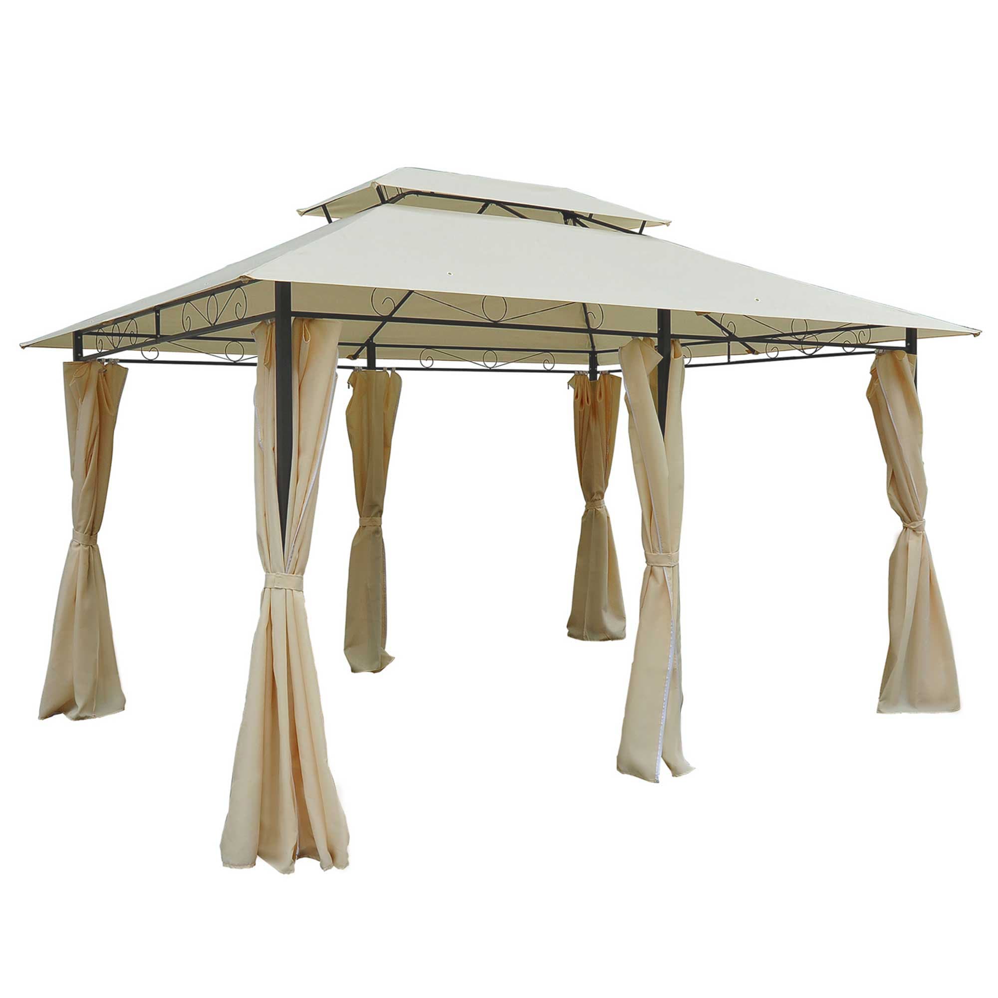 Outsunny 4x3m Gazebo with Curtains, Garden Double Roof | Aosom UK