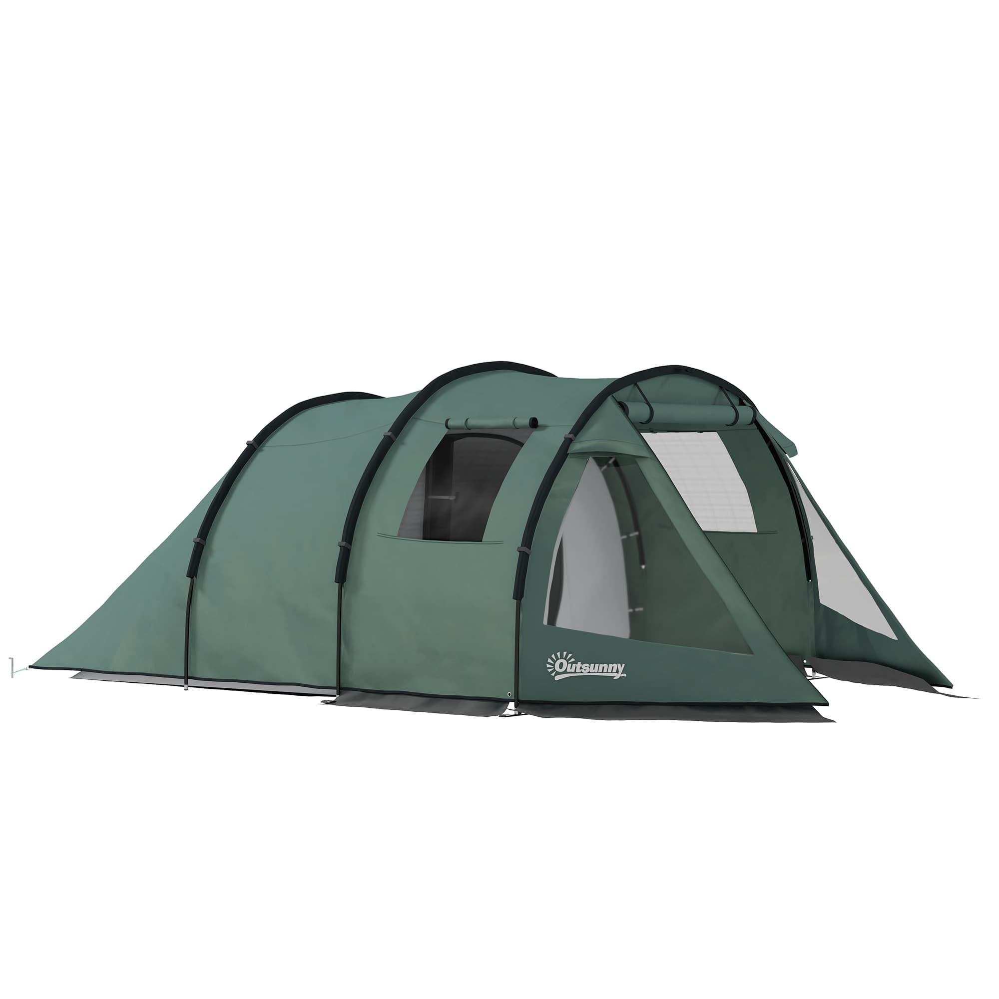 Outsunny Camping Haven: Spacious 3-4 Person Tunnel Tent with Windows, Portable Outdoor Companion, Verdant Green