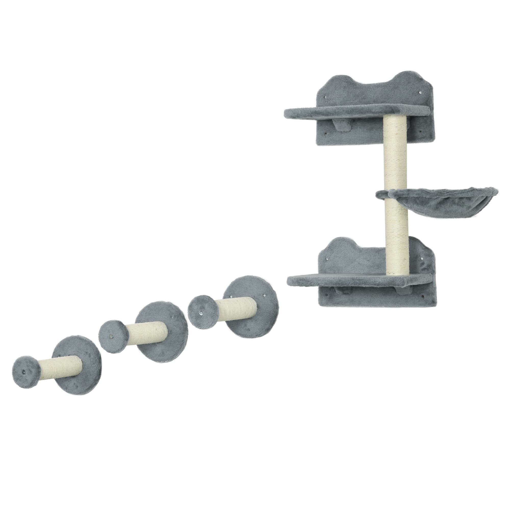 PawHut Wall-Mounted Cat Shelf Set, 4-Piece with Scratching Post, Space-Saving Design for Indoor Cats, Grey | Aosom UK