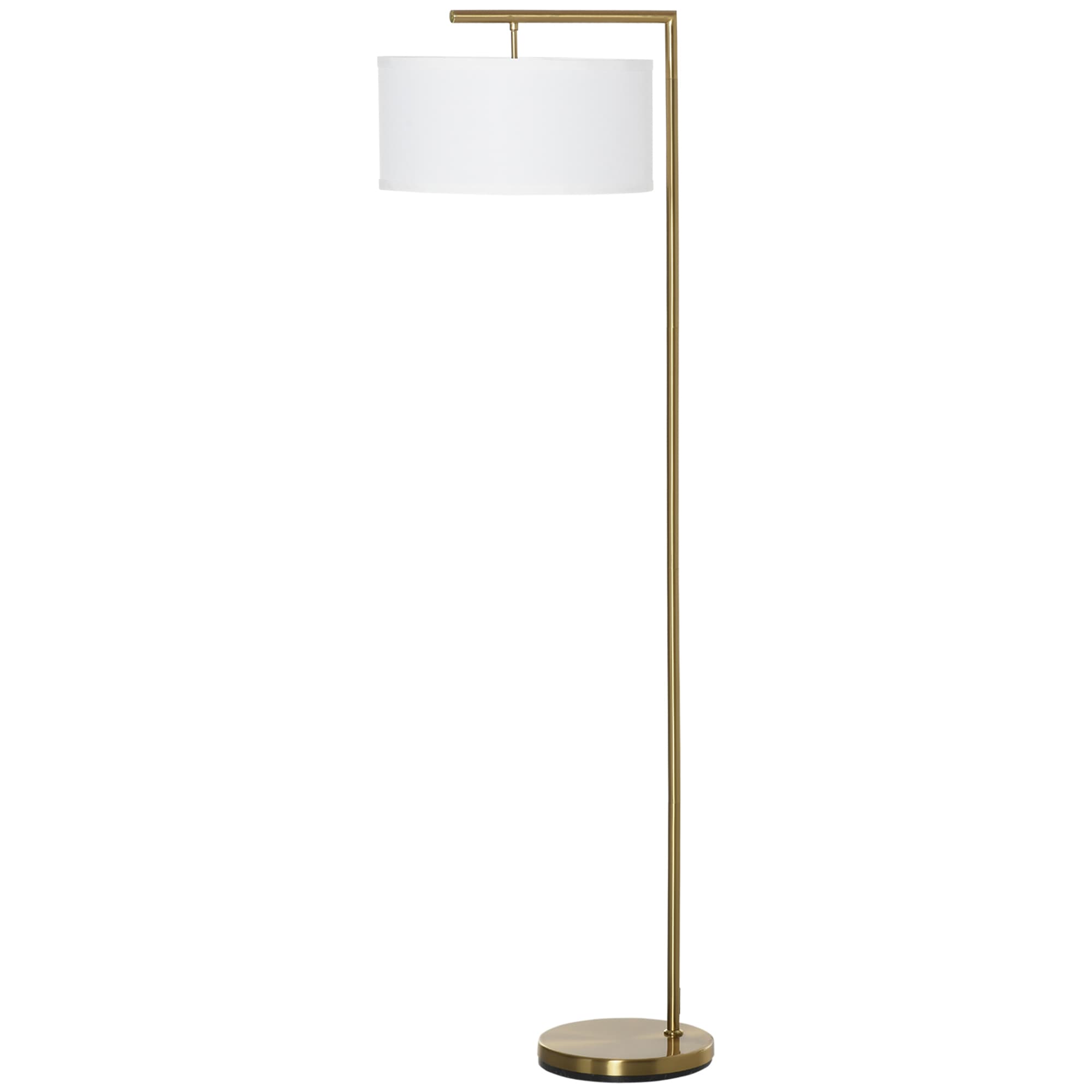 HOMCOM Floor Lights with Linen Lampshade, Round Base, Modern Floor Standing Lamp for Living Room, Bedroom, Dining Room, Gold and White | Aosom UK