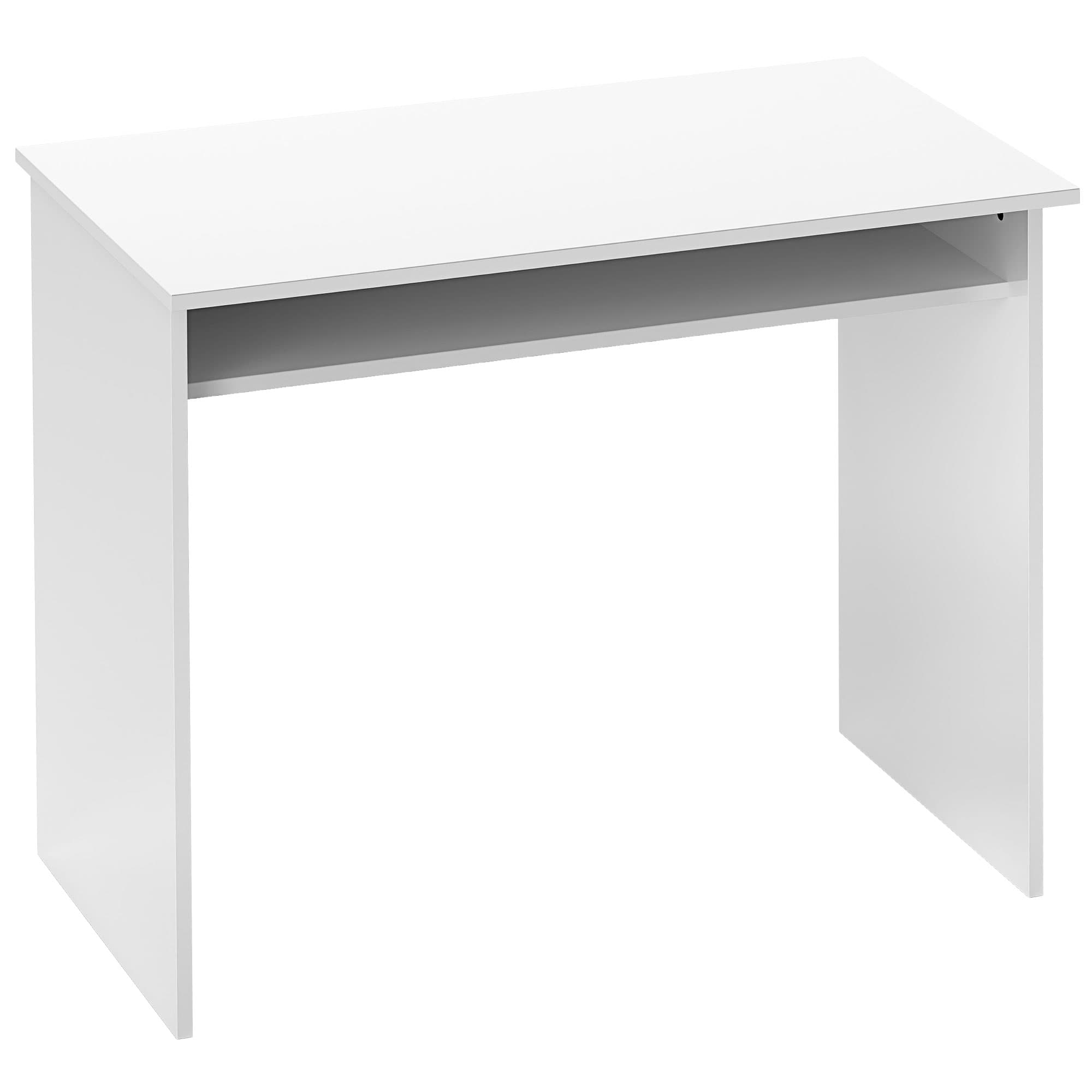 HOMCOM Writing Desk, Computer Table, Small Writing Desk with Storage Shelf, High Gloss, Modern Home Office Desk, White | Aosom UK