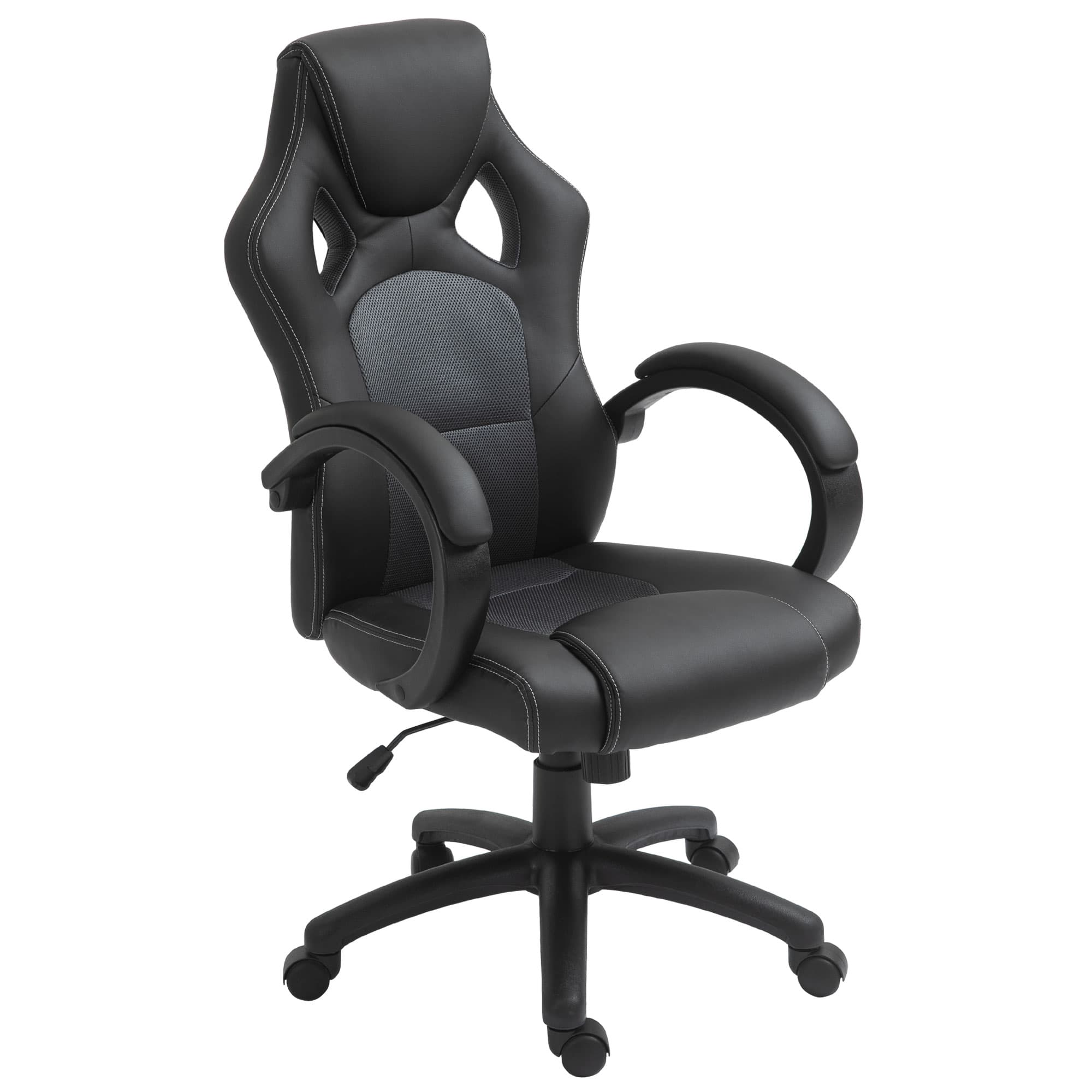 Vinsetto Gaming Recliner Chair, Ergonomic Faux Leather Desk Chair with Silent Wheels & Armrests for Gamers & Adults, Black | Aosom UK