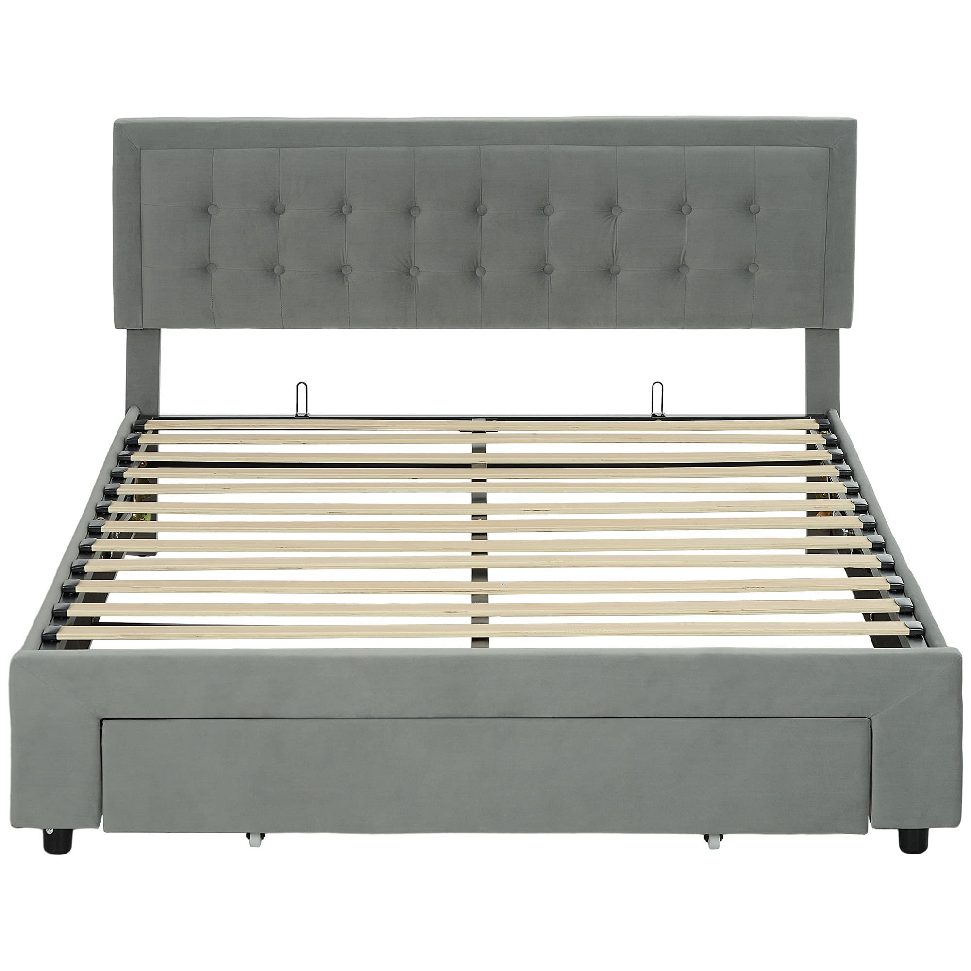 HOMCOM King Size Ottoman Bed Frame with Front Drawer Ottoman Storage Bed with Two-level Adjustable Headboard - Grey | Aosom UK