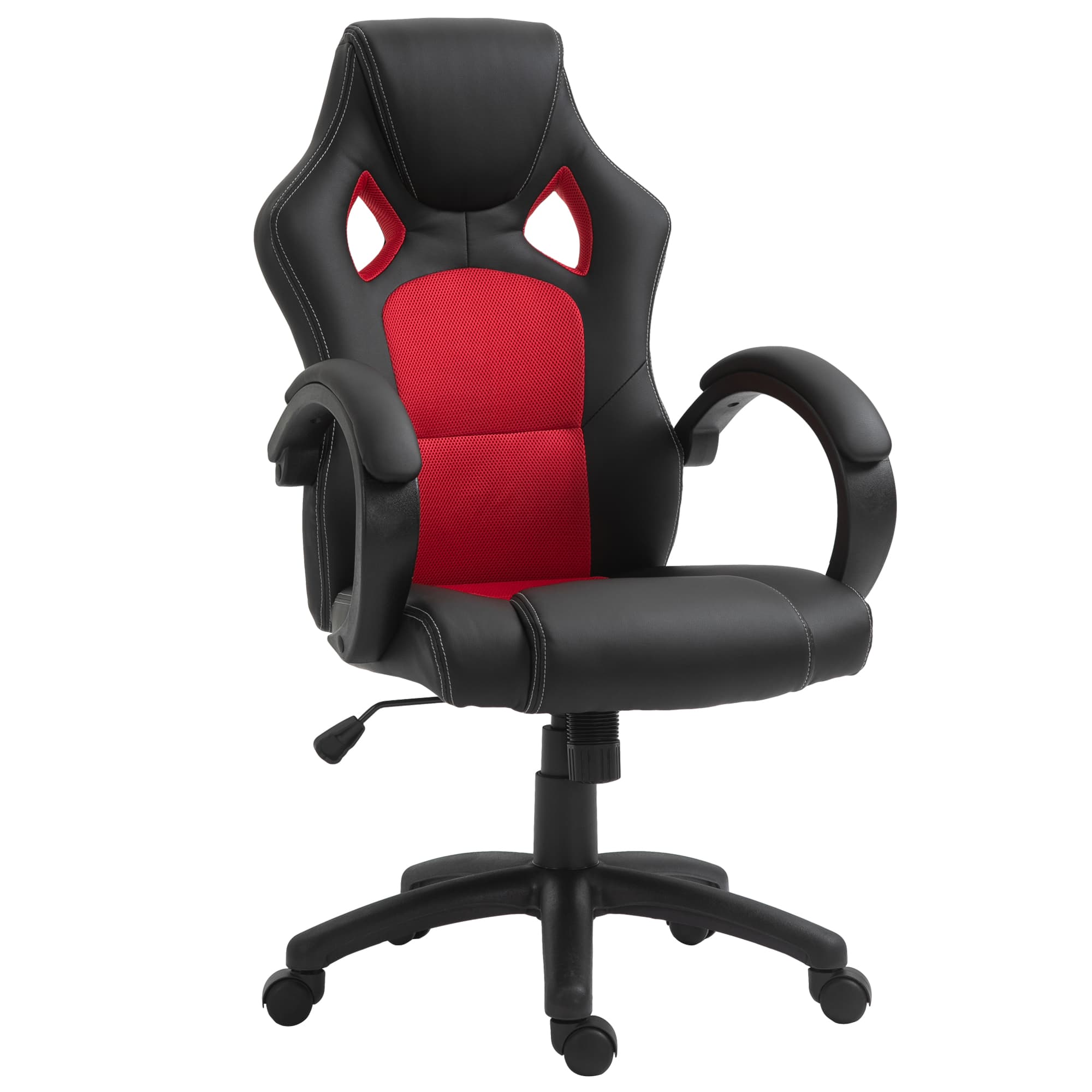 Vinsetto Ergonomic Office Chair, Faux Leather, Adjustable Height, w/ Wheels & Armrests, Ideal for Home Office, Black & Red | Aosom UK
