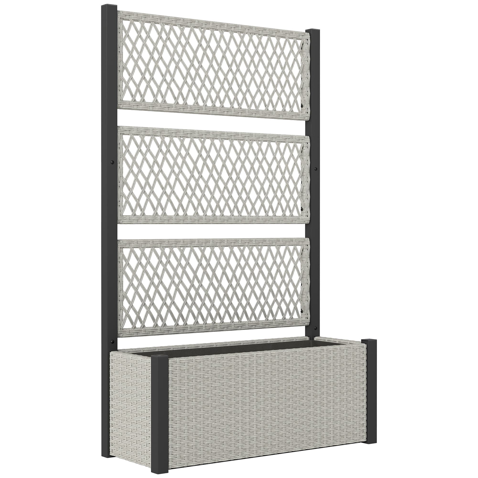 Outsunny Garden Planter Box with Trellis, Liner for Climbing Plants, Vegetables, Flowers, 90 x 35 x 148 cm, Mixed-grey