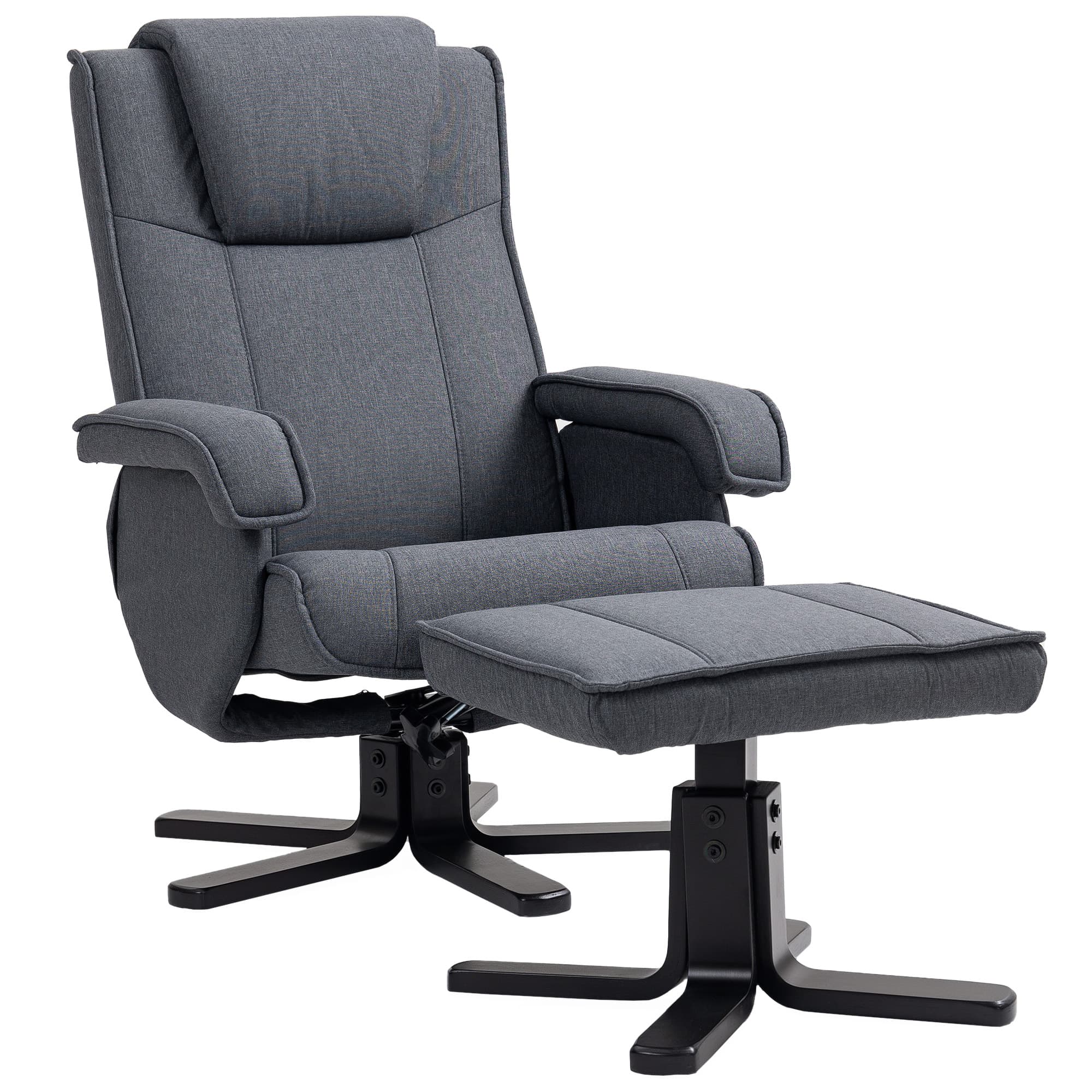 HOMCOM Rocker Swivel Recliner Chair with Footstool & Scratch-Resistant Treatment Charcoal Grey Linen | Aosom UK