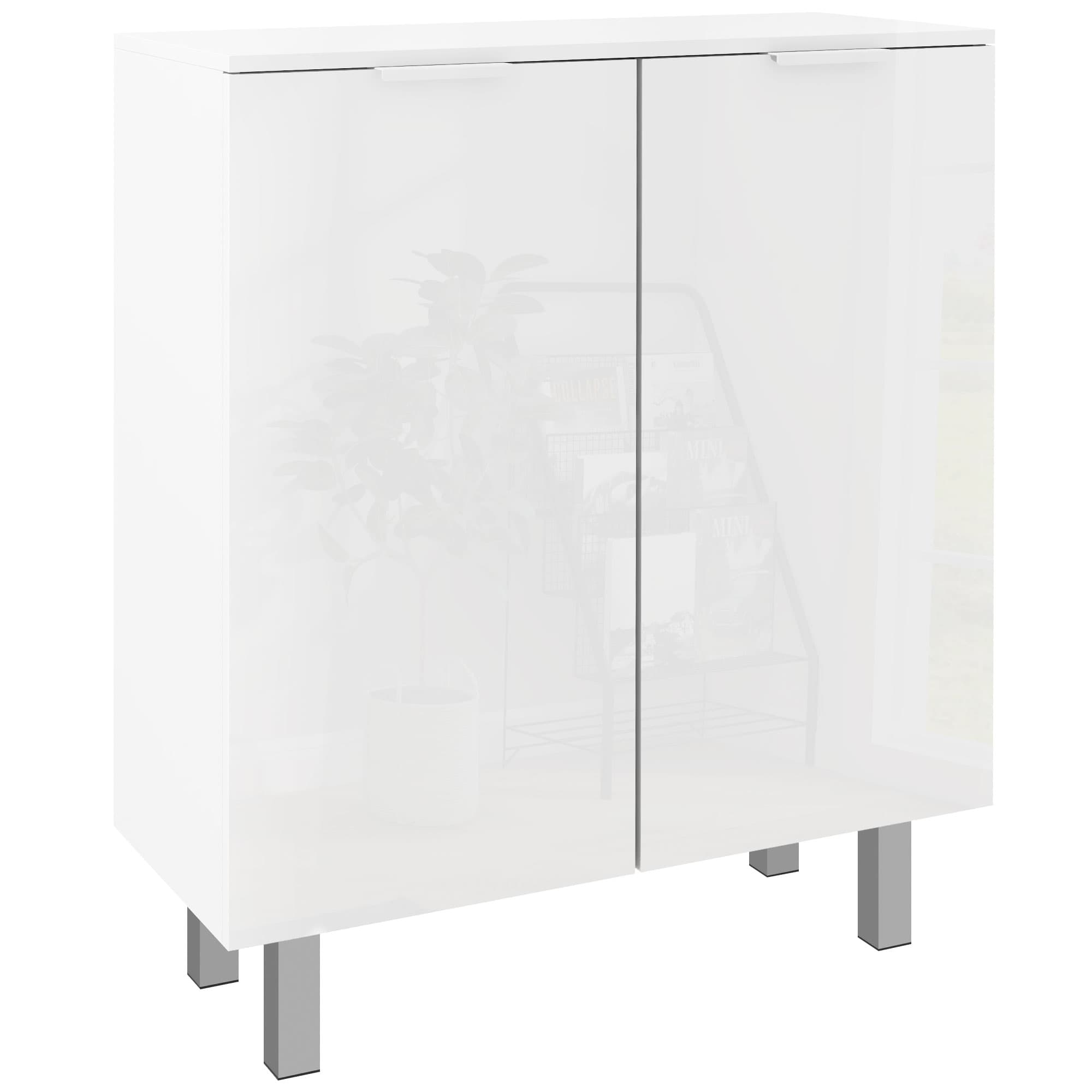 HOMCOM Narrow Shoe Storage Cabinet with Soft-Close Hinges and Adjustable Shelves for 15-20 Pairs of Shoes, High Gloss | Aosom UK