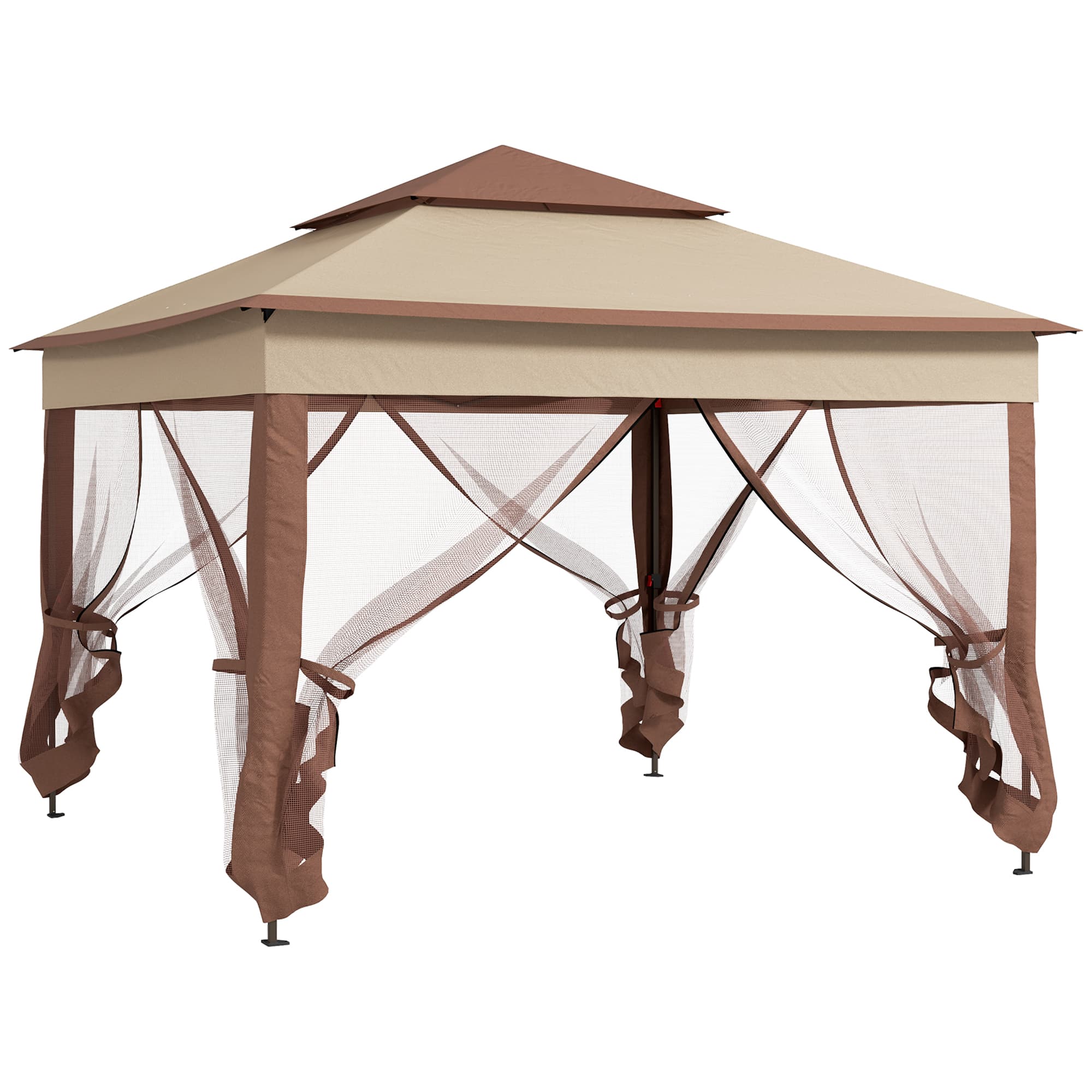 Outsunny 3 x 3m Pop Up Gazebo, Double-roof Garden Tent with Netting and Carry Bag, Party Event Shelter for Outdoor Patio, Khaki | Aosom UK