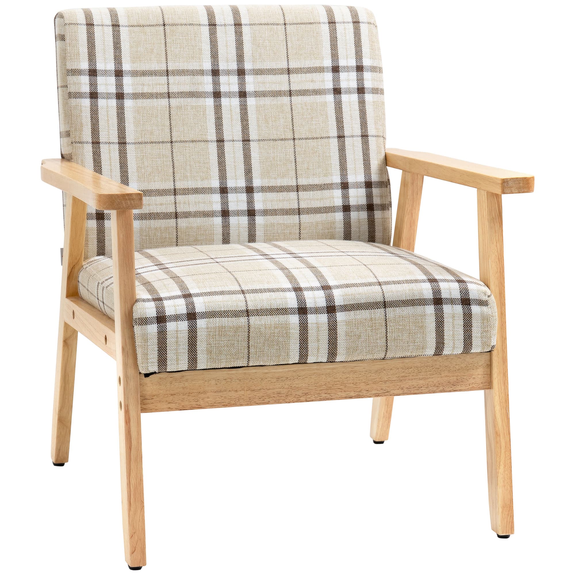 HOMCOM Modern Accent Chairs with Cushioned Seat, Upholstered Linen-Feel Armchair for Bedroom, Living Room Chair with Arms and Wood Legs, Cat Scratch Anti, Beige