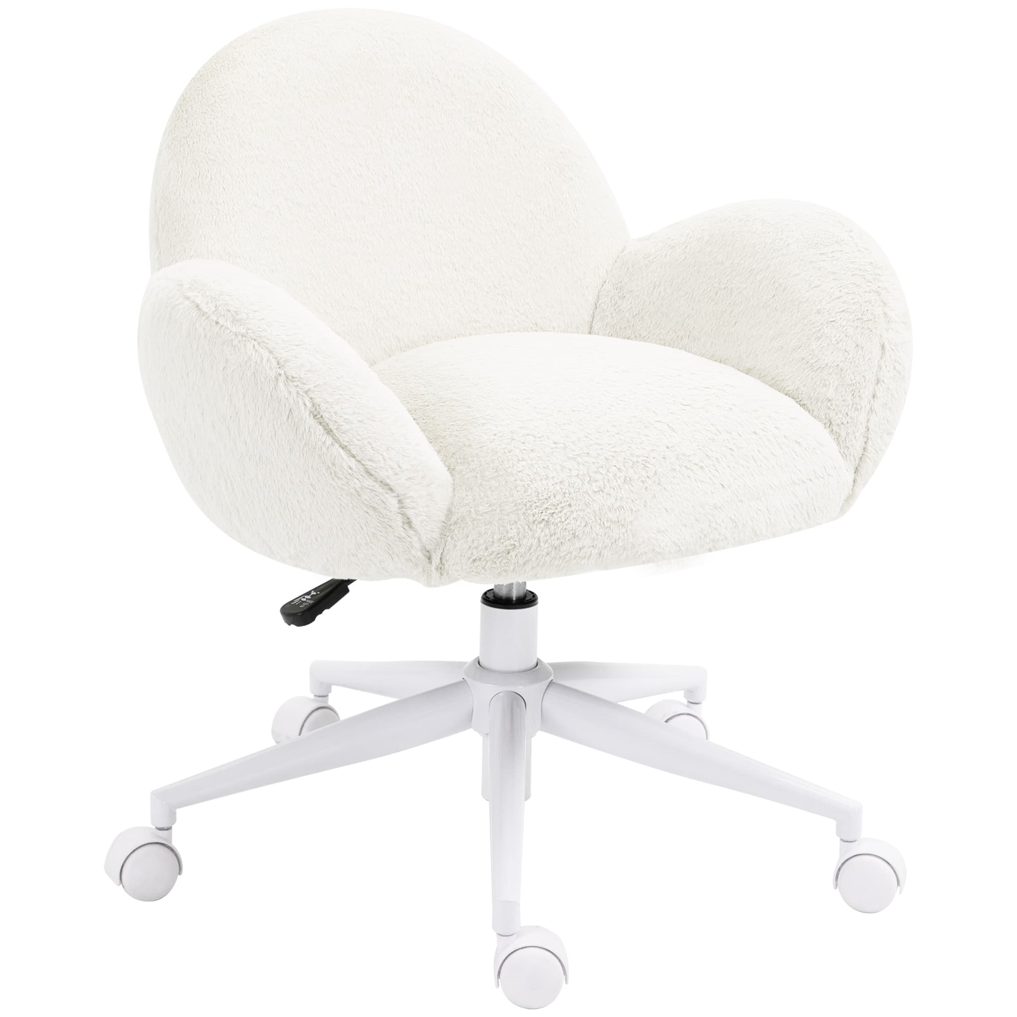 HOMCOM Makeup Vanity Chair, Cute Fluffy Desk Chair with Rolling Wheels for Bedroom Living Room, Cream White | Aosom UK
