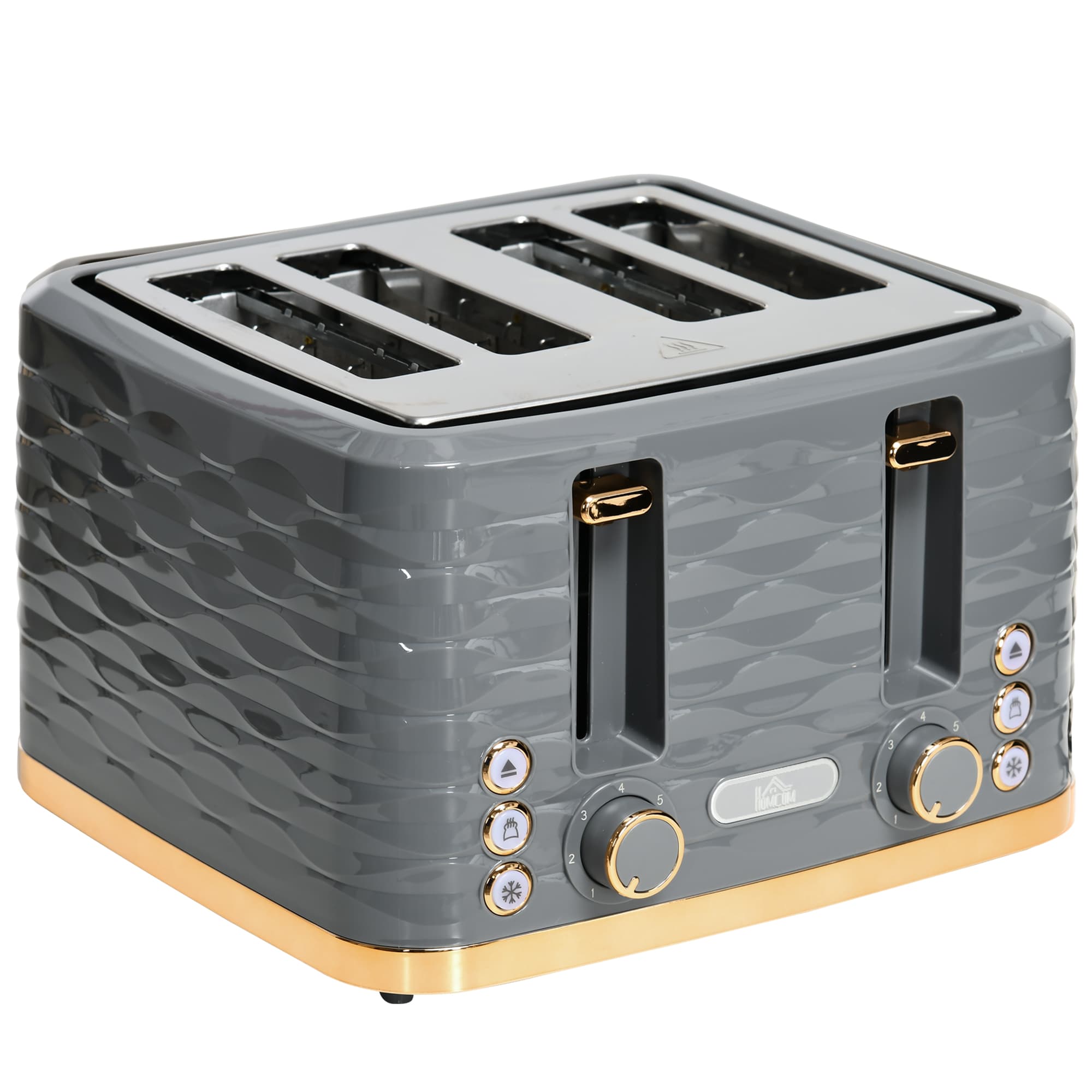 HOMCOM 4 Slice Toaster with 7 Browning Levels, High Lift, Reheat/Defrost/Cancel, Removable Crumb Tray, Auto Off, 1600W, Grey