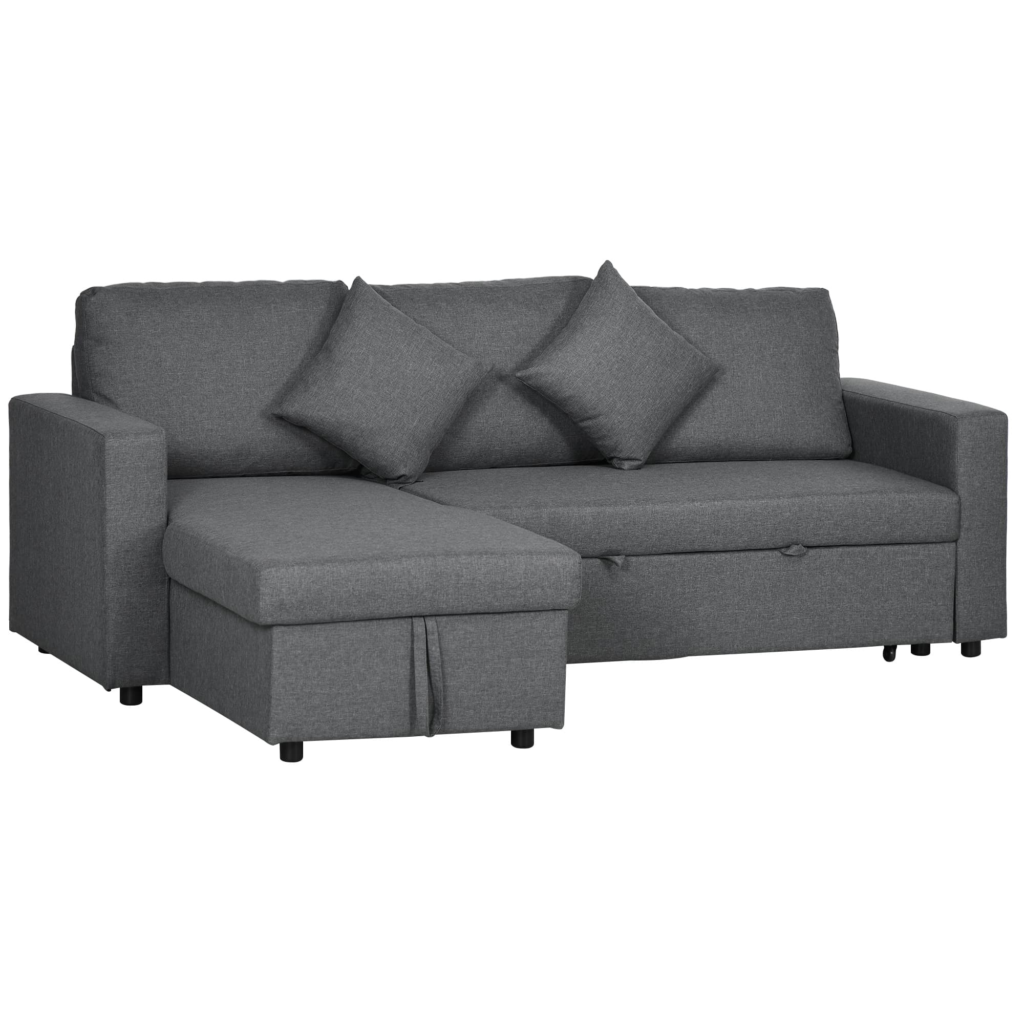 HOMCOM Corner Sofa Bed with Storage, 3 Seater Anti-Cat-Scratch Sofa Bed, Convertible L Shape Sofa Couch for Living Room, Dark Grey | Aosom UK