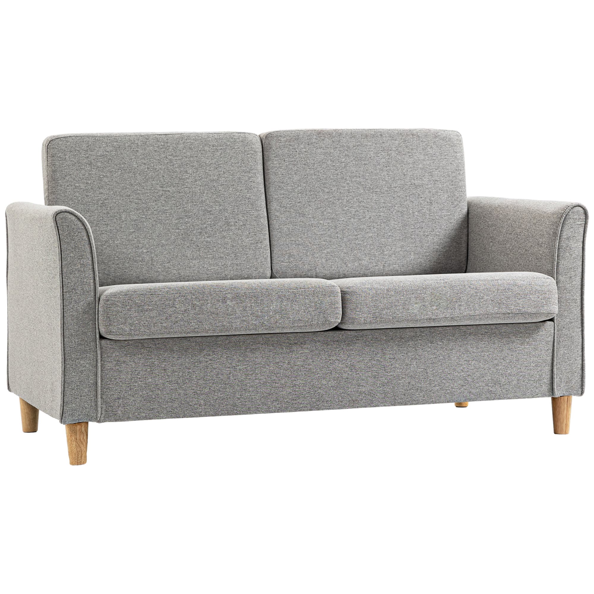 HOMCOM Compact Loveseat Sofa, Modern 2 Seater Sofa for Living Room with Wood Legs and Armrests, Cat Scratch Anti, Light Grey | Aosom UK