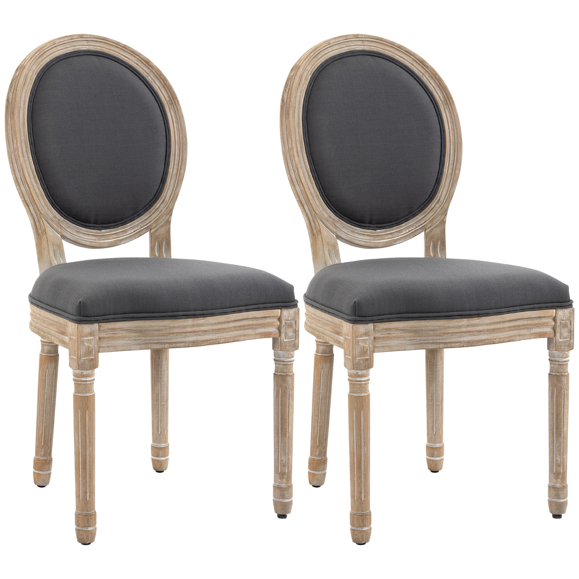 HOMCOM Dining Chairs Set of 2, French-Style Kitchen Chairs, Armless Accent Chairs with Backrest and Linen-Touch Upholstery, Cat Scratch Anti, Grey | Aosom UK