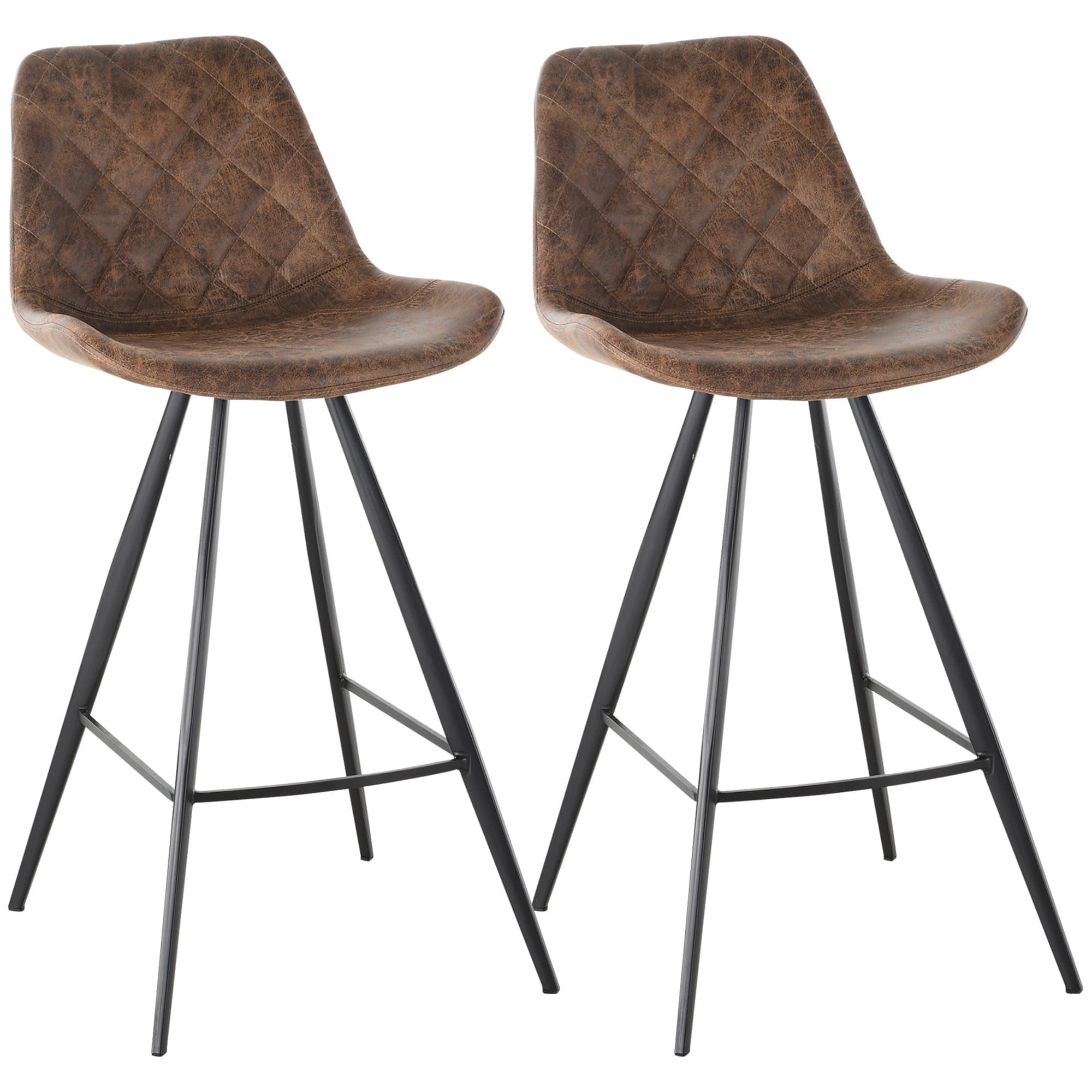 HOMCOM Set of 2 Bar Chair, Bar Stools w/ Vintage Microfiber Cloth Tub Seats Padded, Steel Frame Footrest, Home Cafe Kitchen Chair, Brown | Aosom UK