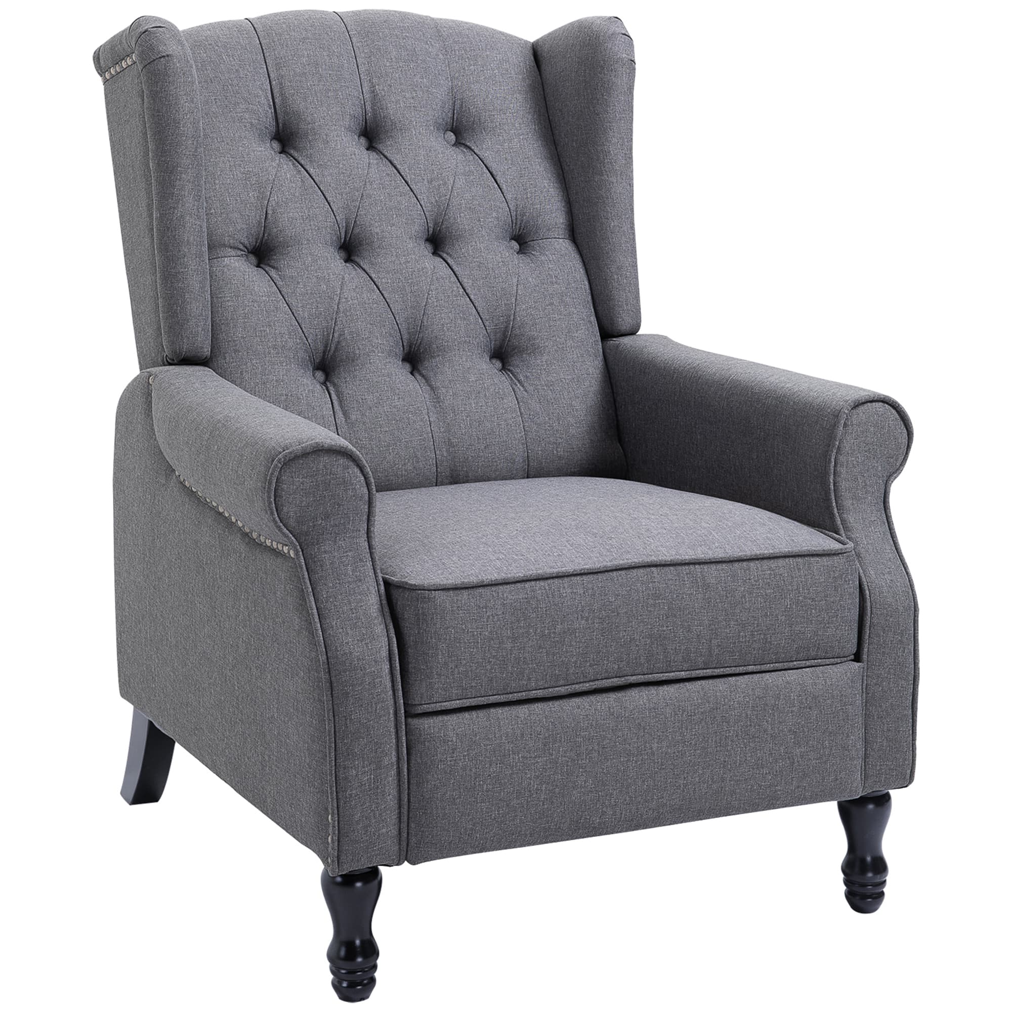 HOMCOM Recliner Armchair for Living Room, Wingback Chair with Button Tufted Back and Footrest, Light Grey | Aosom UK