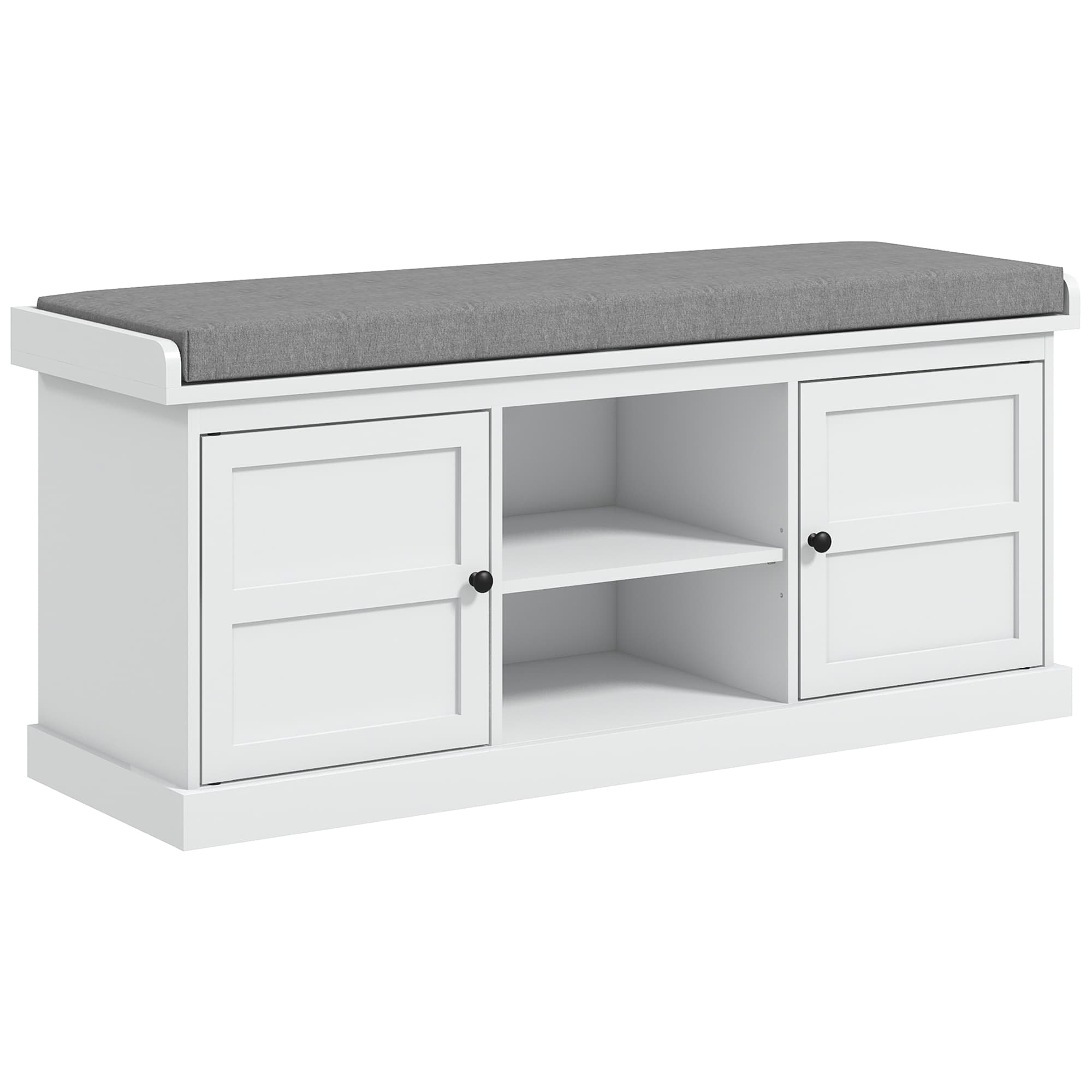 HOMCOM Shoe Bench w/ Seat, Shoe Storage Bench w/ Cushion, 2 Cabinets & Adjustable Shelf for Entryway, Hallway, Living Room, Bedroom, White | Aosom UK