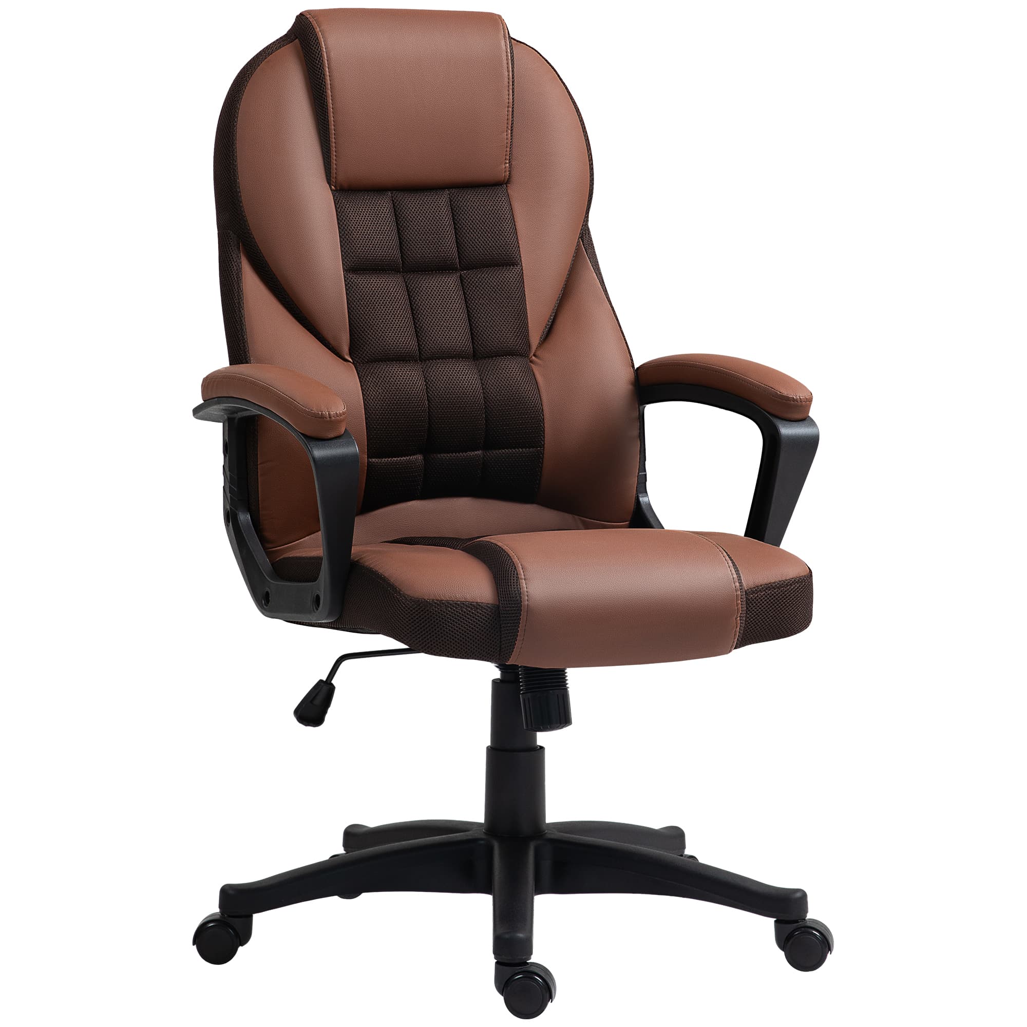 HOMCOM Faux Leather Office Chair with Adjustable Height and Tilt Function, Swivel Executive Chair with High Back and Armrests, Brown | Aosom UK