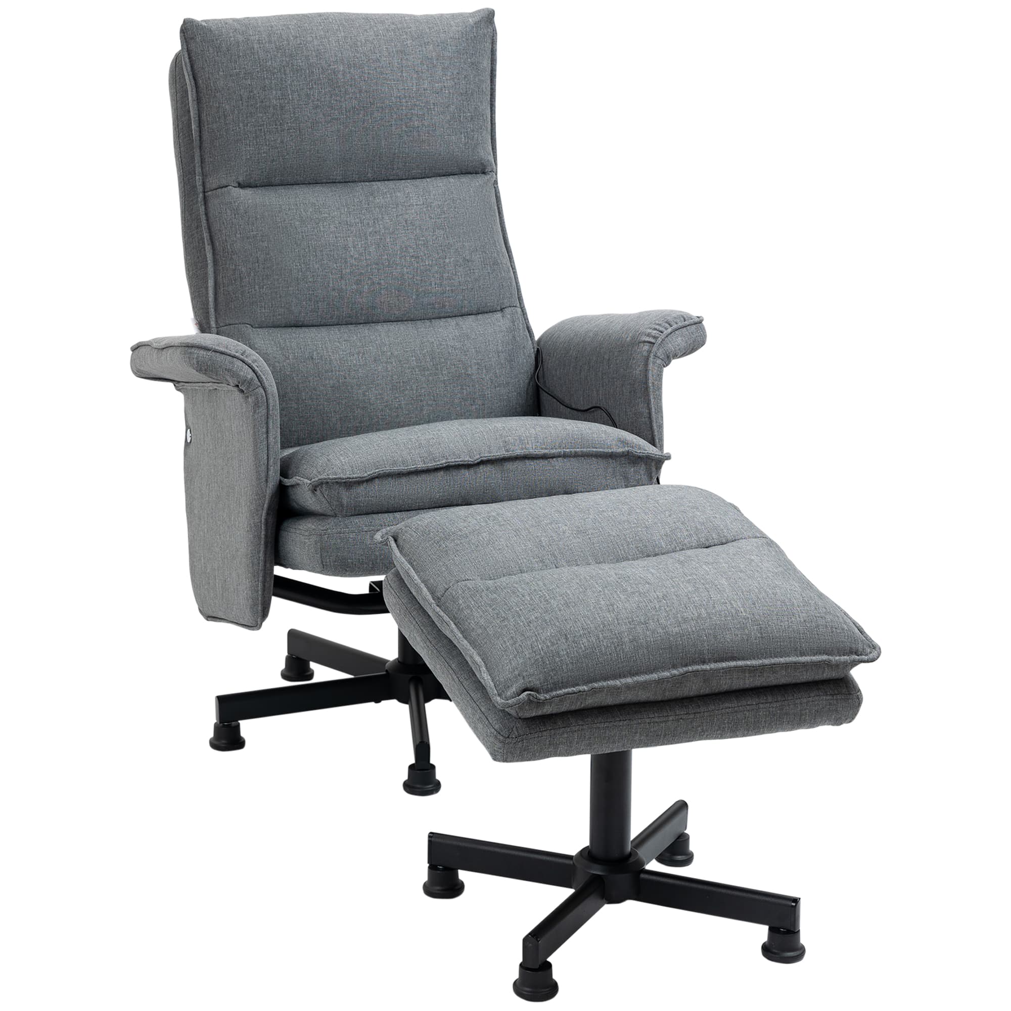 HOMCOM Swivel Massage Recliner Chair with Footstool, Remote Control, Steel Base, Cat Scratch Resistant, Grey | Aosom UK