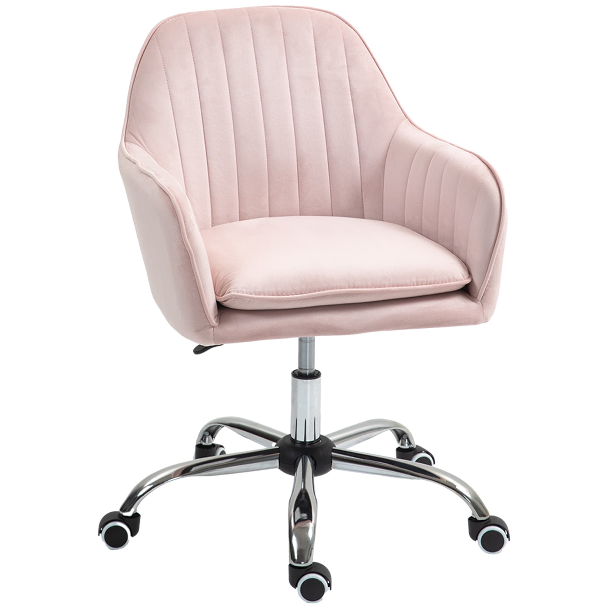 HOMCOM Velvet-Feel Tub Office Chair, with Seat Cushion - Pink | Aosom UK