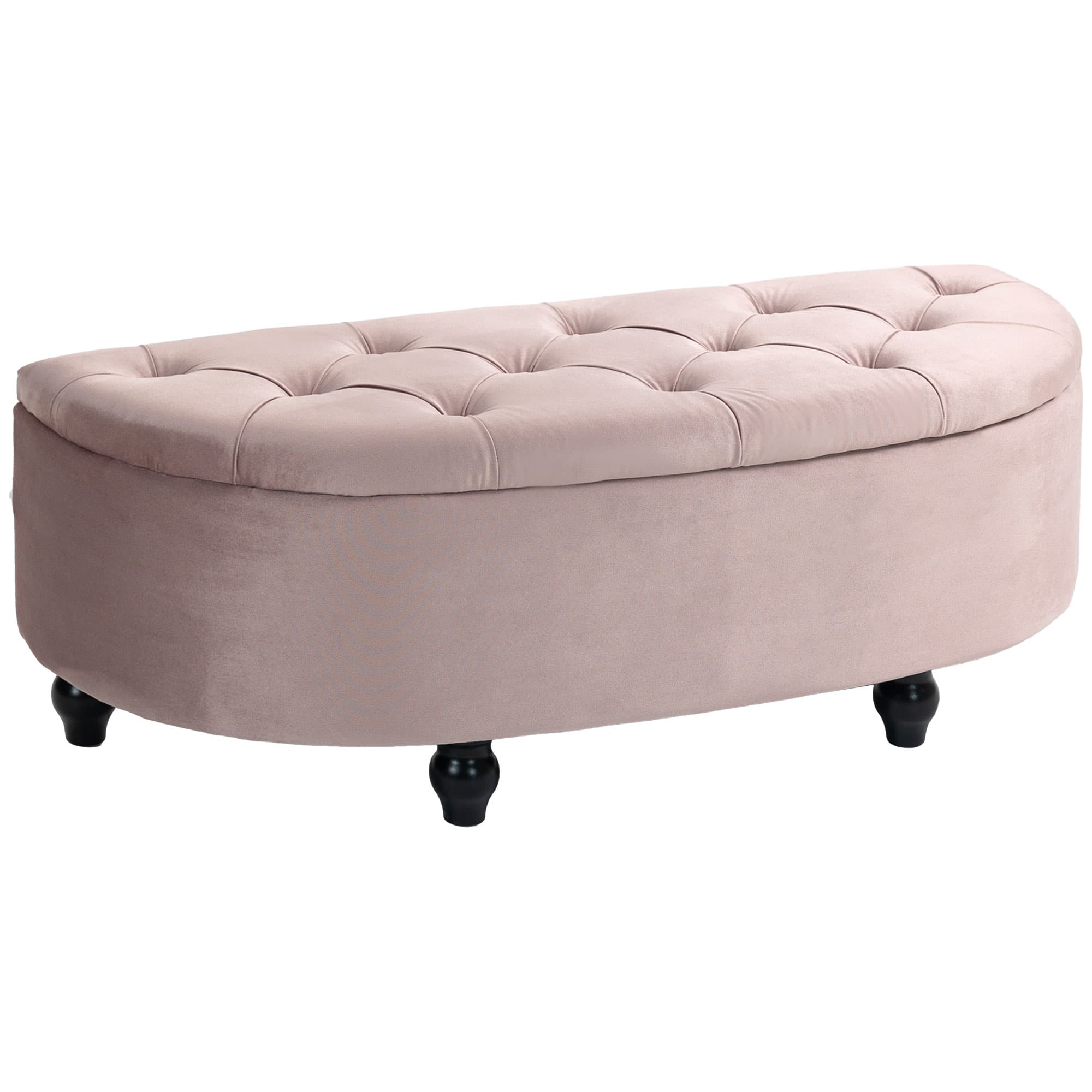 HOMCOM Semi-Circle Bed End Bench Ottoman with Storage Tufted Upholstered Accent Seat Footrest Stool w/ Rubberwood Legs for Bedroom, Pink | Aosom UK