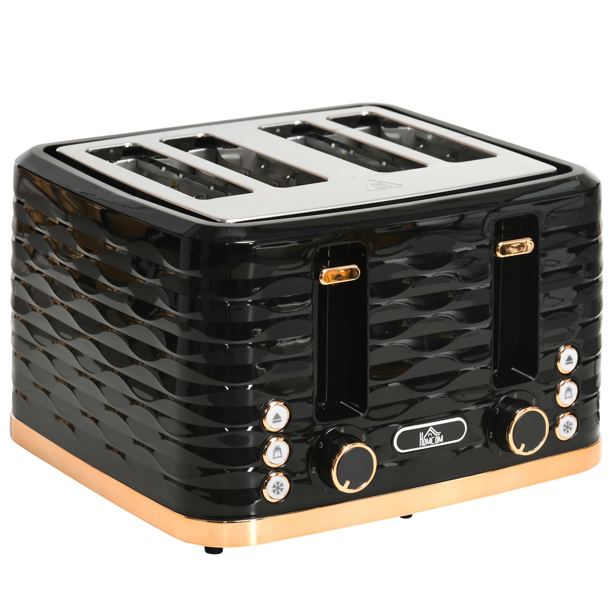HOMCOM 4 Slice Toaster with 7 Browning Levels, High Lift, Self-centring Function, Removable Crumb Tray, 1600W, Black Water Ripple Texture