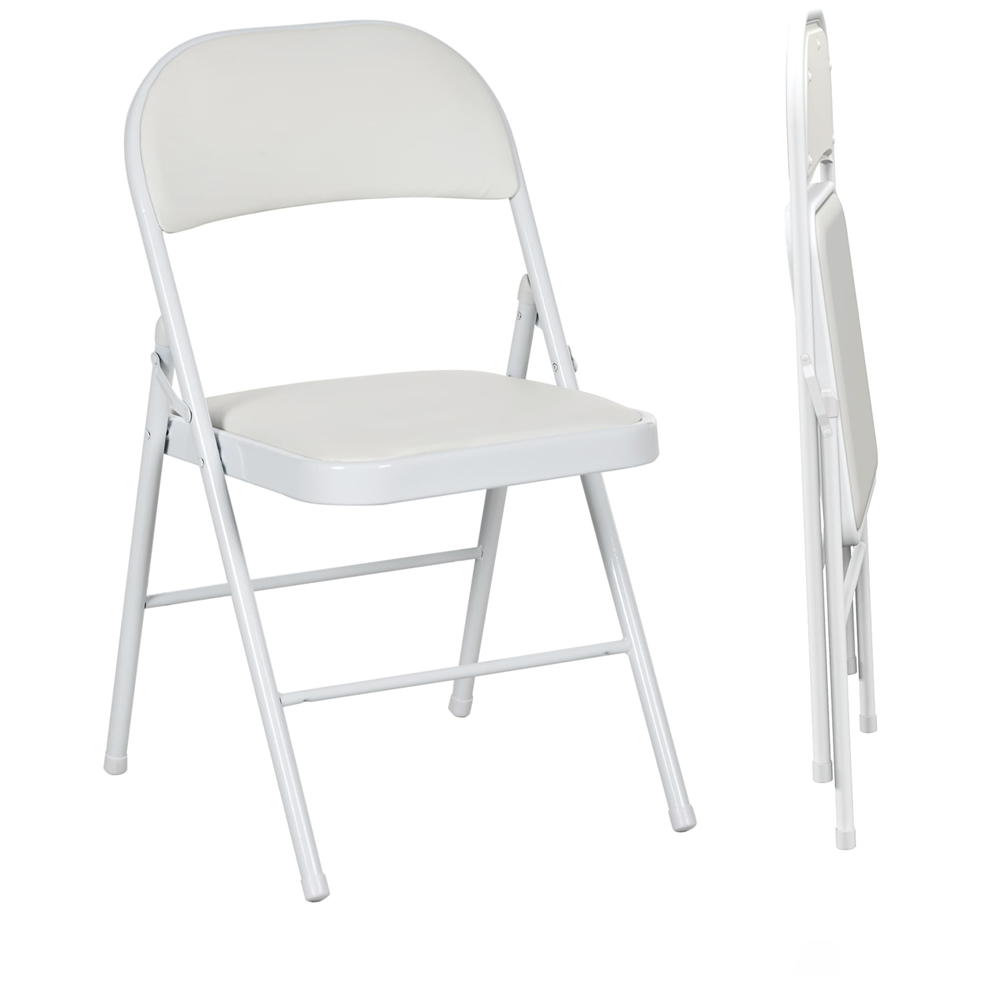 HOMCOM Padded Folding Chairs Set of 2 PU Leather Foldable Chairs with Cushioned Seat and Metal Frame for Home Office Dining, White | Aosom UK