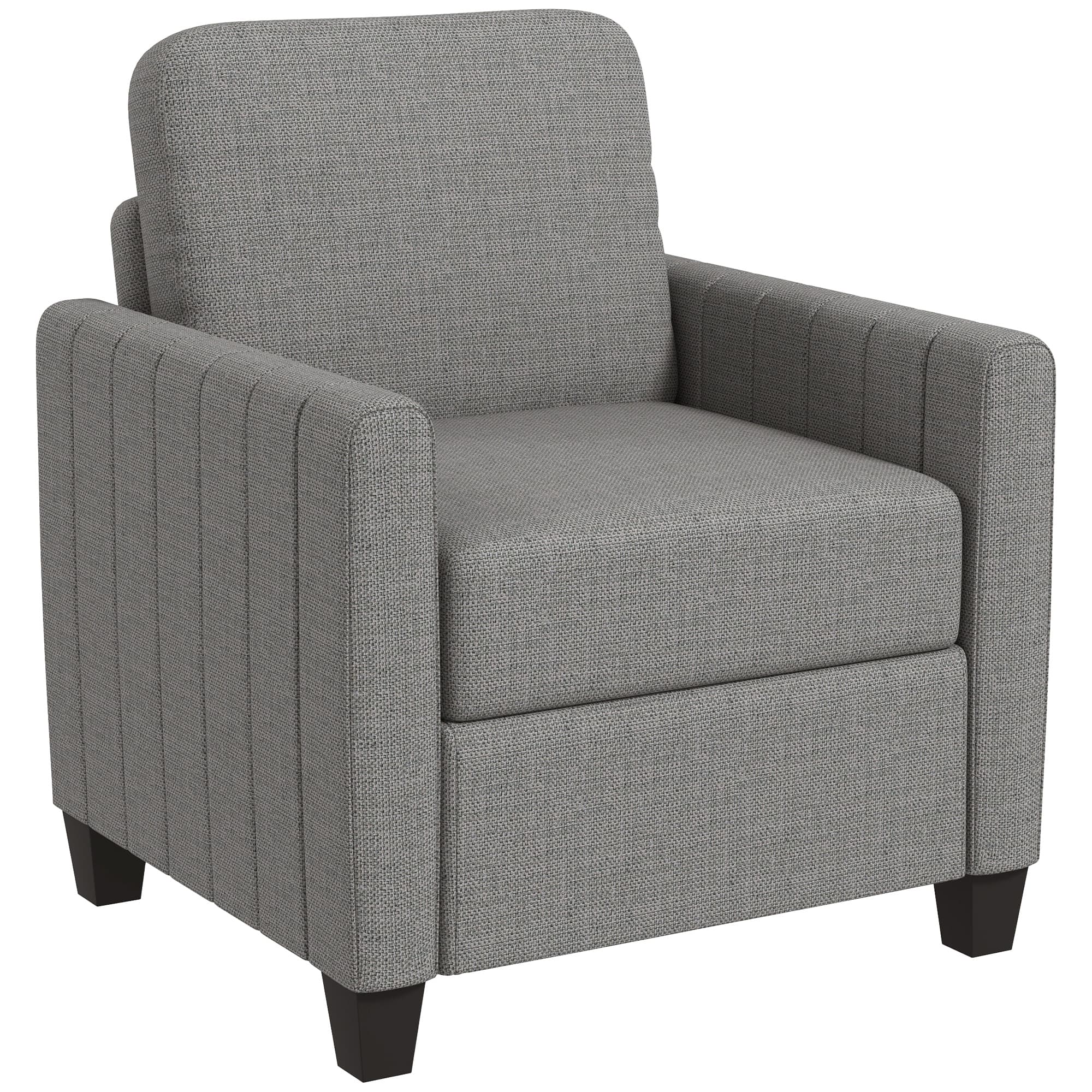 HOMCOM Armchair, Channel Tufted Modern Fabric Accent Chair, Comfy Upholstered Reading Lounge with Spring Cushion, Light Grey | Aosom UK