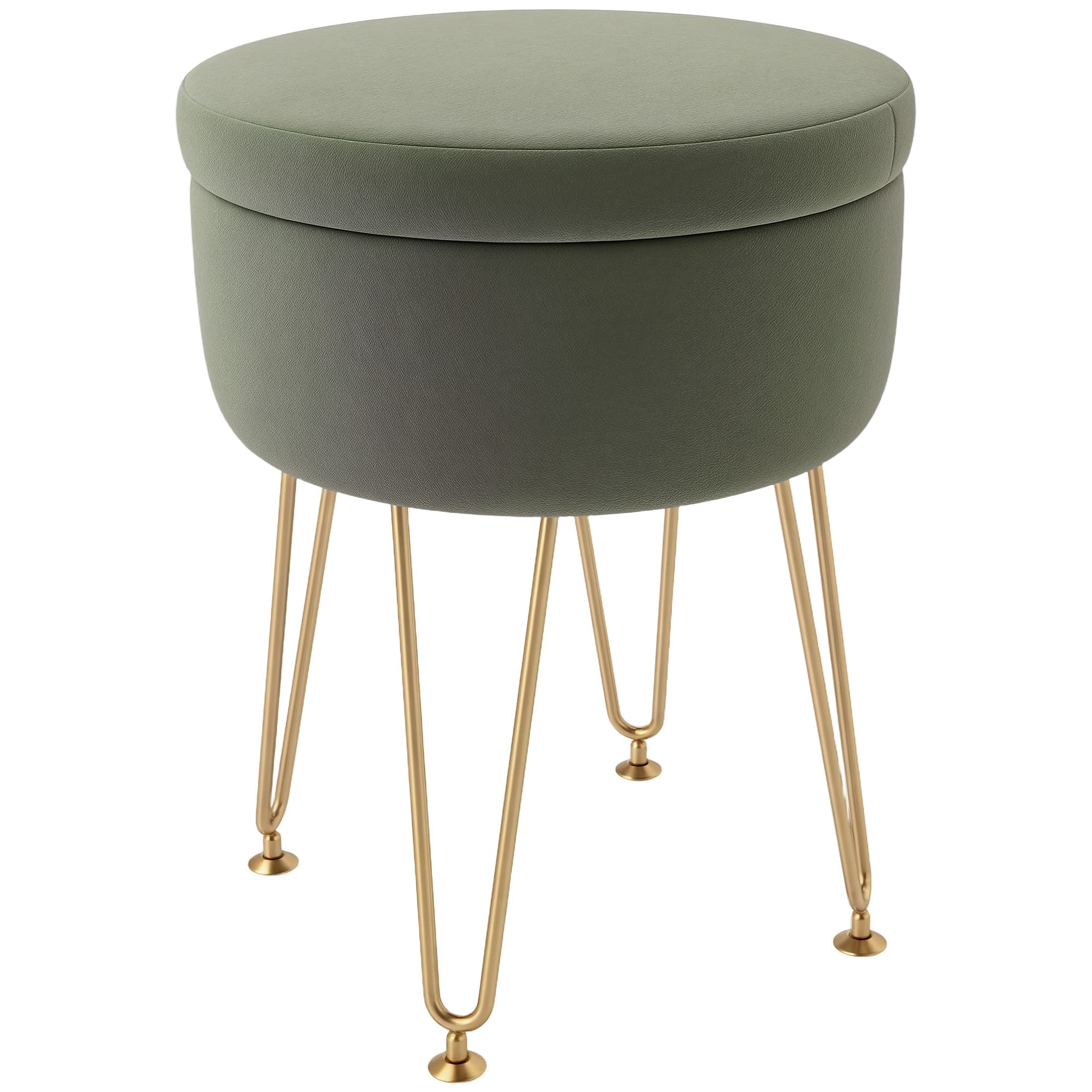 HOMCOM 5L Velvet Storage Ottoman, Modern Round Footstool with Metal Hairpin Legs and Removable Lid for Hallway, Bedroom, Living Room, Green
