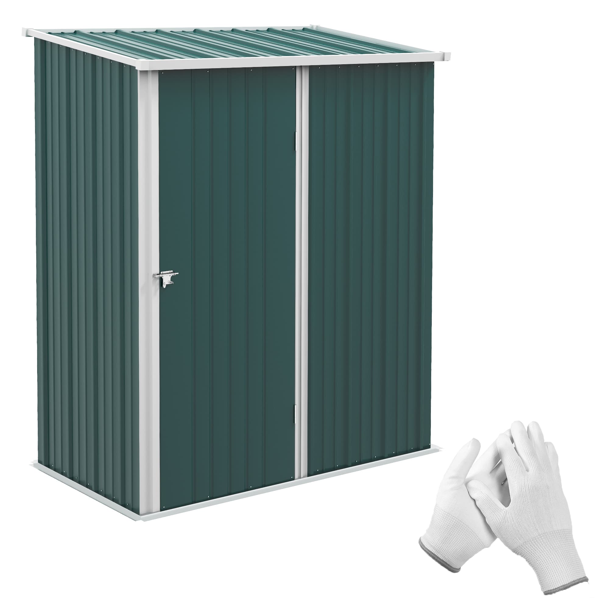 Outsunny 5 x 3 ft Garden Storage Shed, Metal Shed Bike Shed with Single Door and Sloped Roof for Garden, Patio, Lawn, Green | Aosom UK