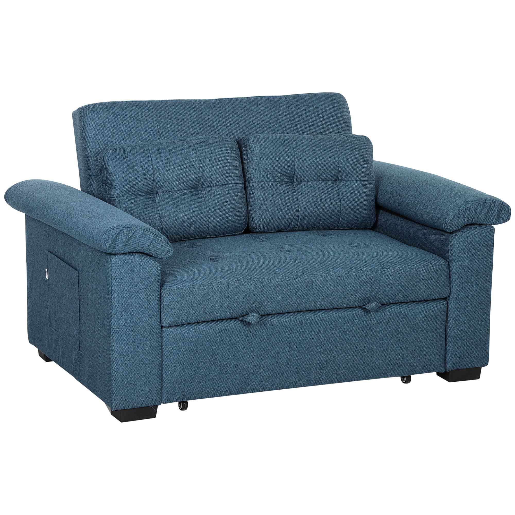 HOMCOM Pull Out Sofa Bed, Fabric 2 Seater Click Clack Sofa Bed Settee, Convertible Sofa Couch with 2 Pillows and Side Pockets for Living Room, Scratch Resistant, Blue