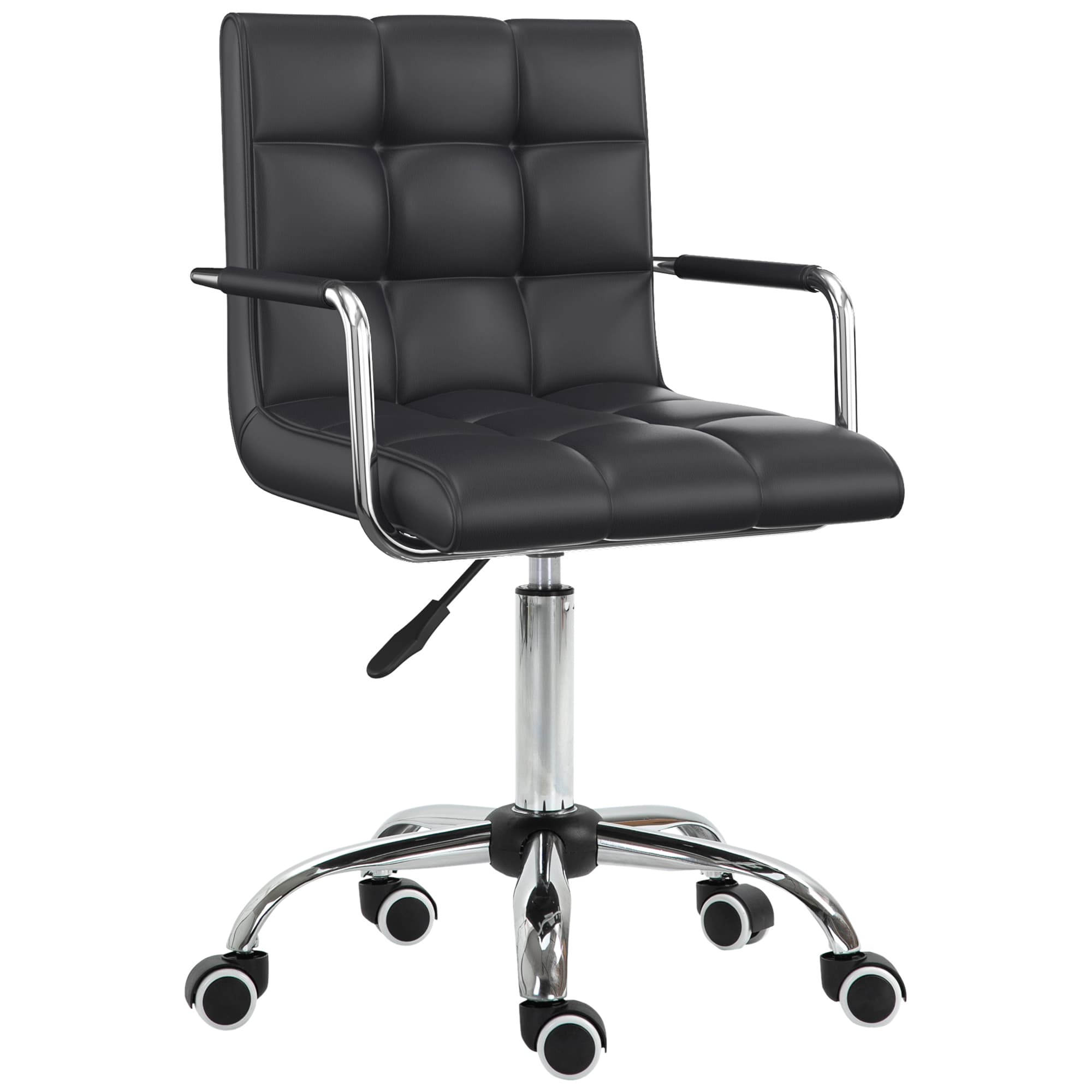 Vinsetto Ergonomic Desk Chair, Mid-Back Faux Leather Office Chair with Padded Armrests & Adjustable Height, Black | Aosom UK
