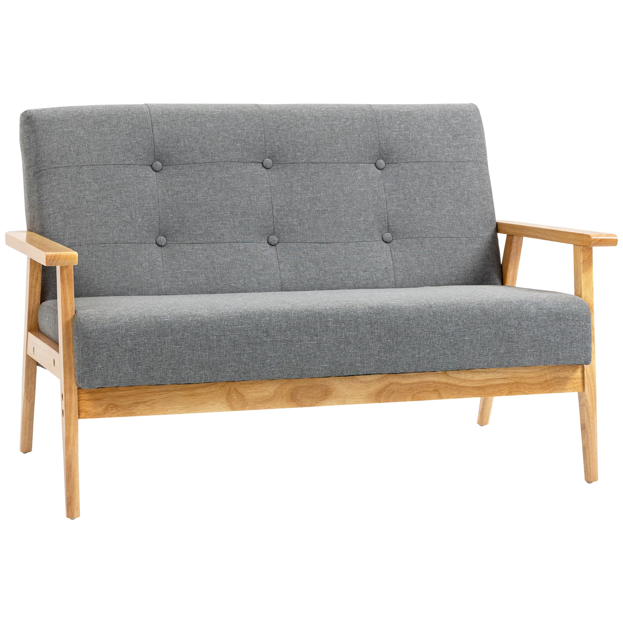 HOMCOM Two Seater Couch, Compact 2 Seater Sofa with Linen Upholstery, Rubberwood Legs, Dark Grey | Aosom UK