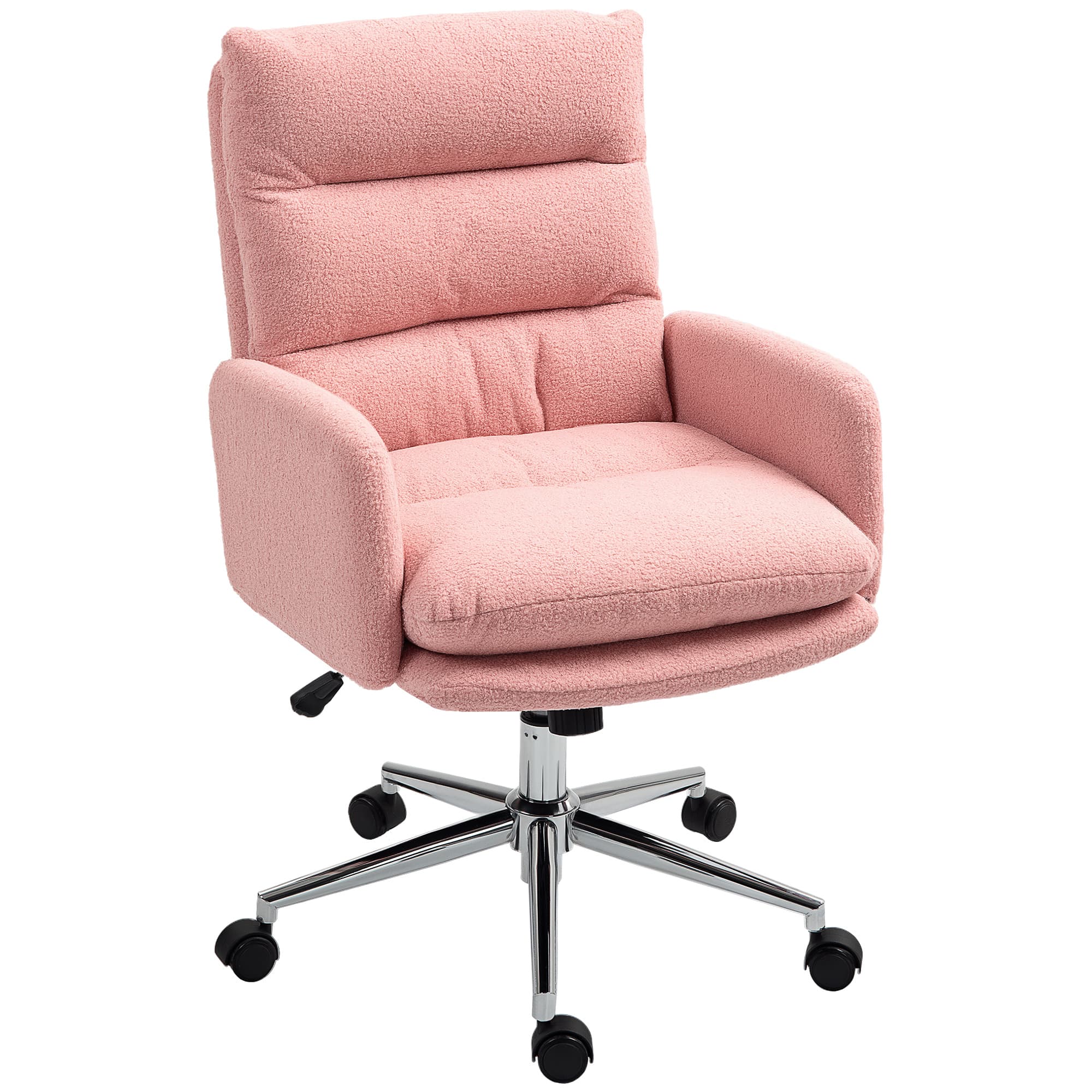 HOMCOM Recliner Office Chair, Cozy Swivel Desk Chair with Adjustable Height, Tilt Function and Wheels for Home & Study, Pink | Aosom UK
