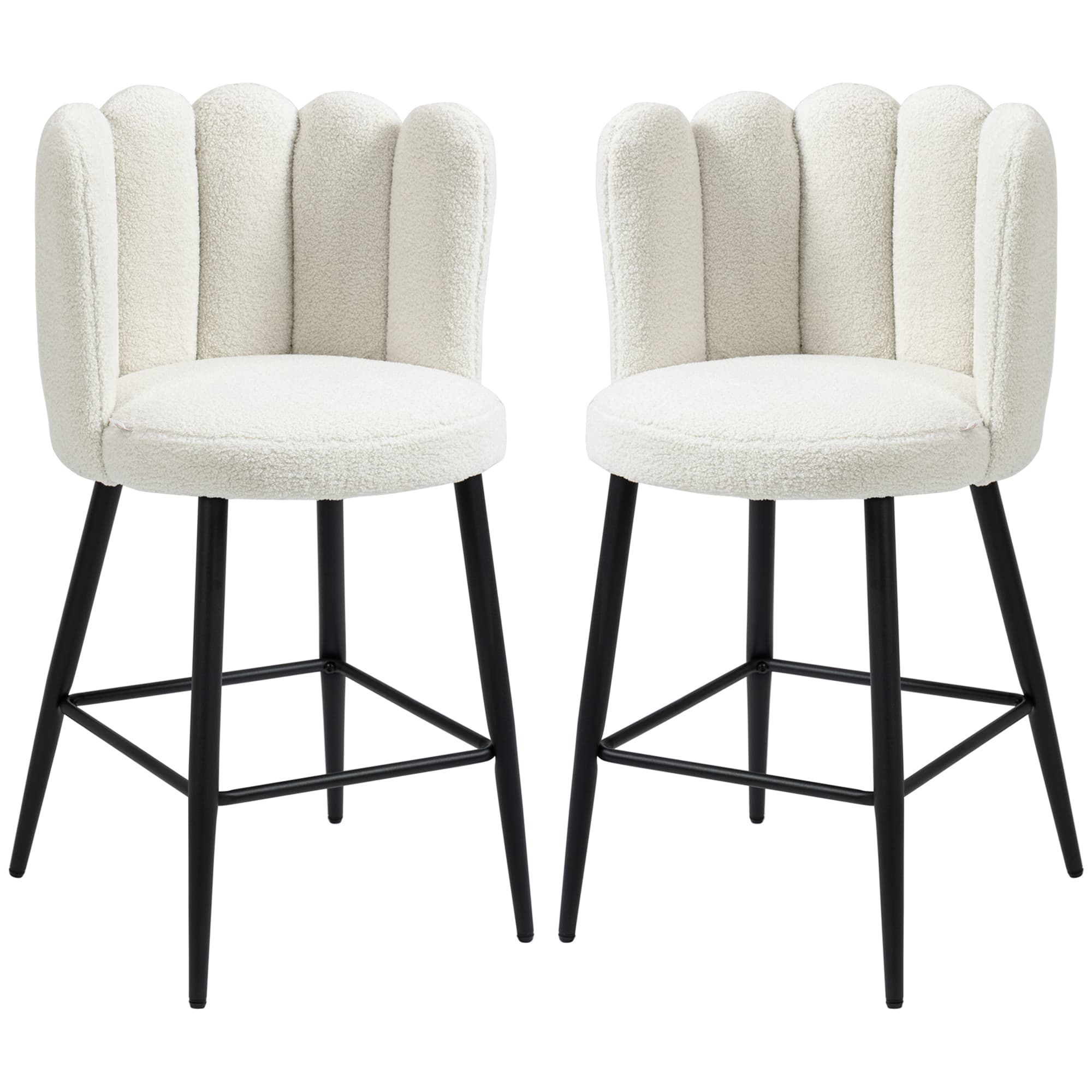 HOMCOM Bar Stools Set of 2, Faux Cashmere Upholstered Breakfast Bar Chairs, Modern Counter Bar Stool w/ Backs, Footrest & Steel Base, Cream | Aosom UK