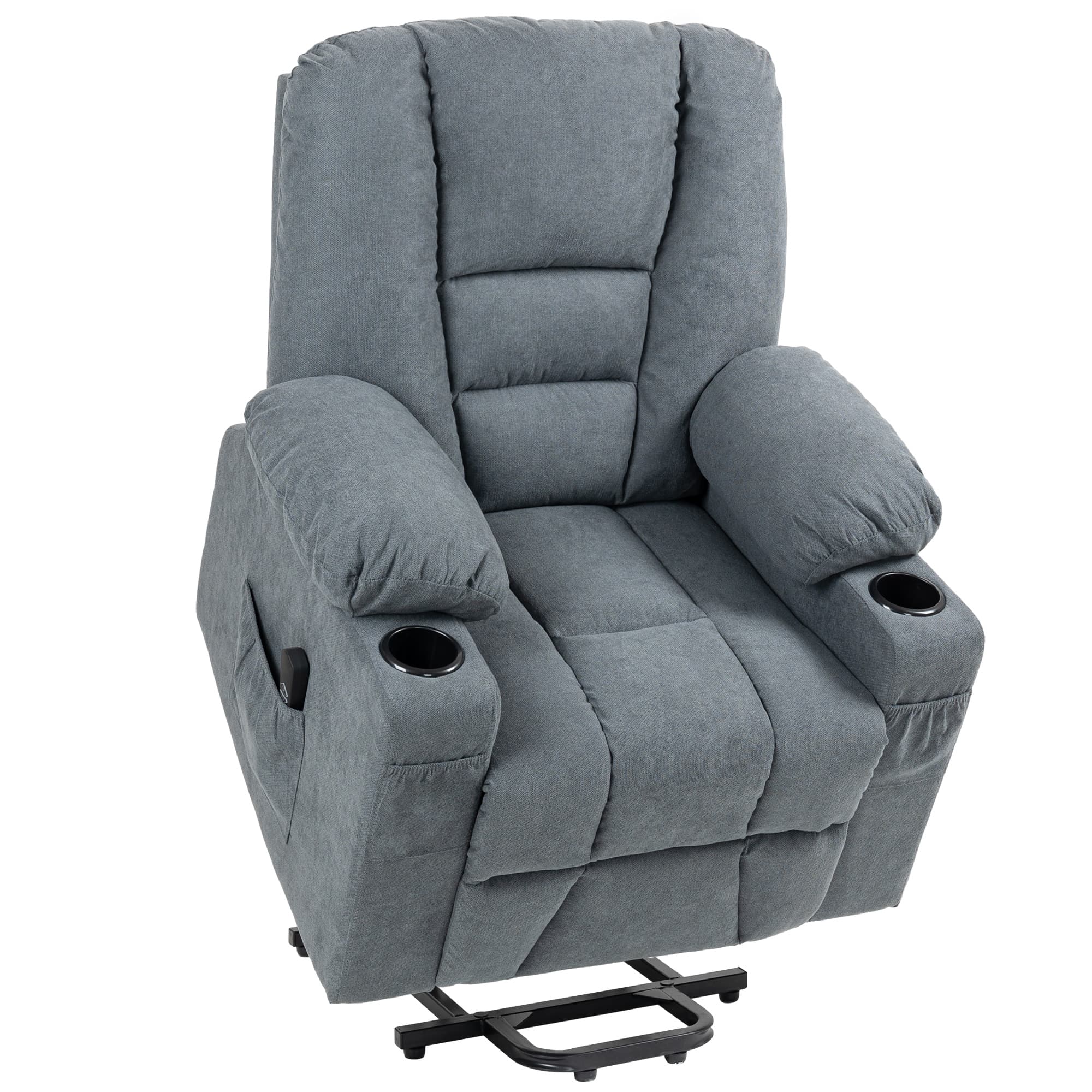 HOMCOM Recliner Chair for the Elderly, Fabric Upholstered Lift Chair for Living Room w/ Remote Control, Side Pockets, Grey | Aosom UK