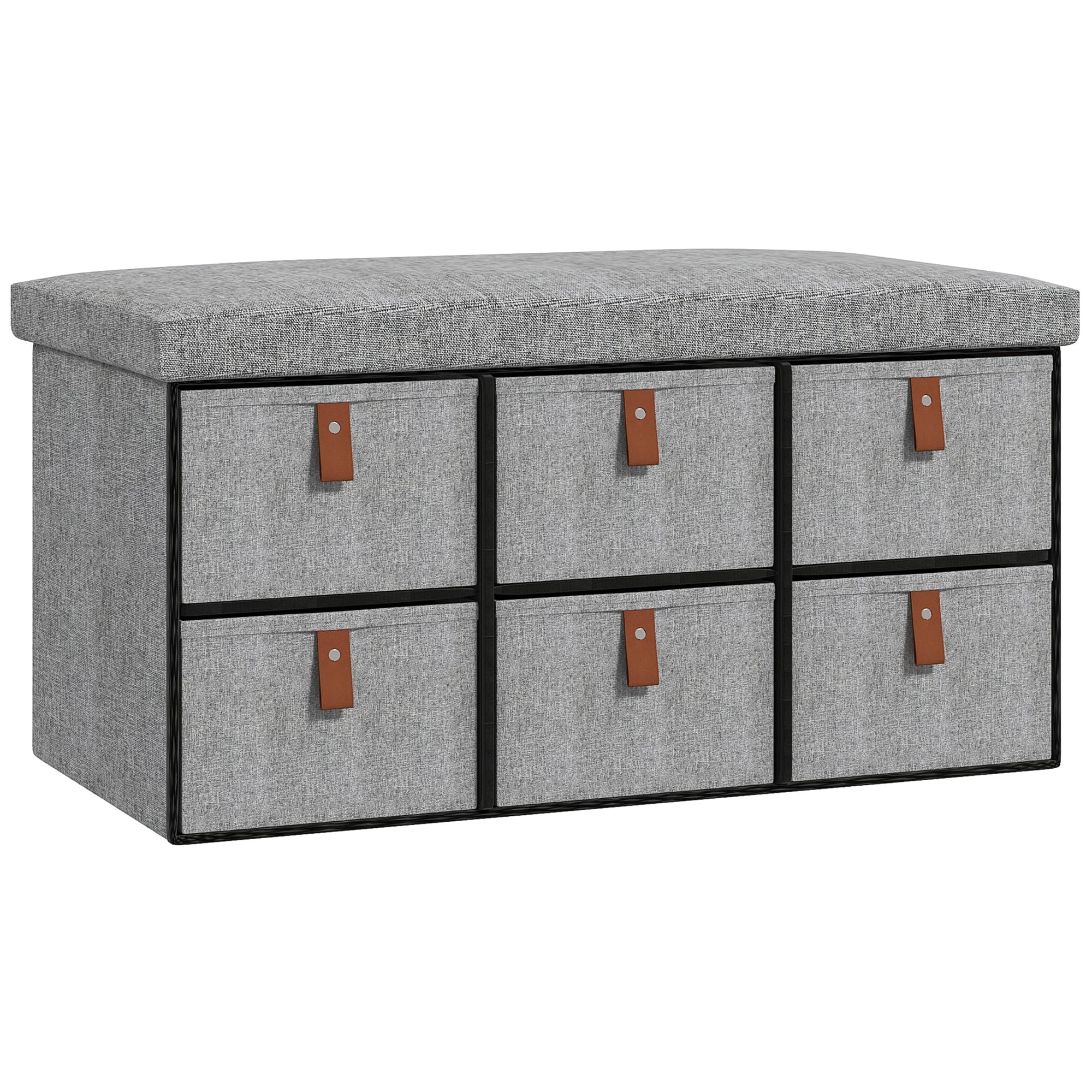 HOMCOM Shoe Bench with Seat, Shoe Storage Bench with Cushion and 6 Fabric Drawers for Entryway, Hallway, Living Room, Bedroom, Light Grey | Aosom UK