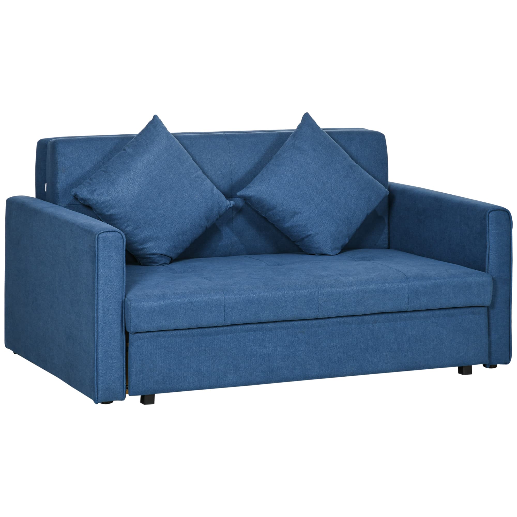 HOMCOM 2 Seater Sofa Bed, Convertible Bed Settee, Modern Fabric Loveseat Sofa Couch w/ Cushions, Hidden Storage for Guest Room, Dark Blue