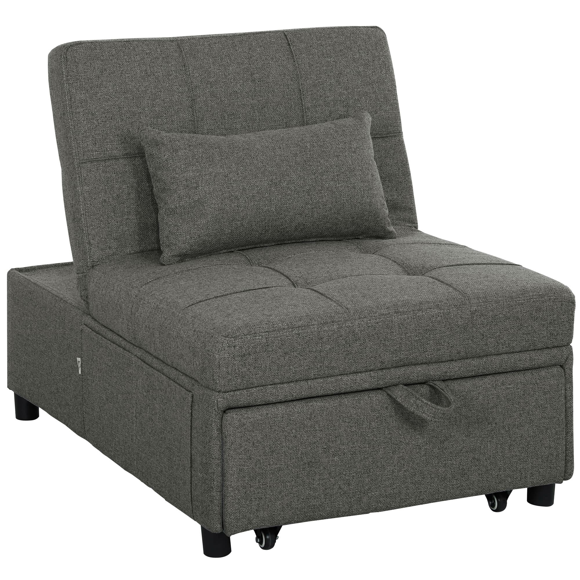 HOMCOM 4-in-1 Single Sofa Sleeper Chair with 3-position Adjustable Back Compact Guest Sofa Bed with Dual Side Storage Pockets - Dark Grey | Aosom UK