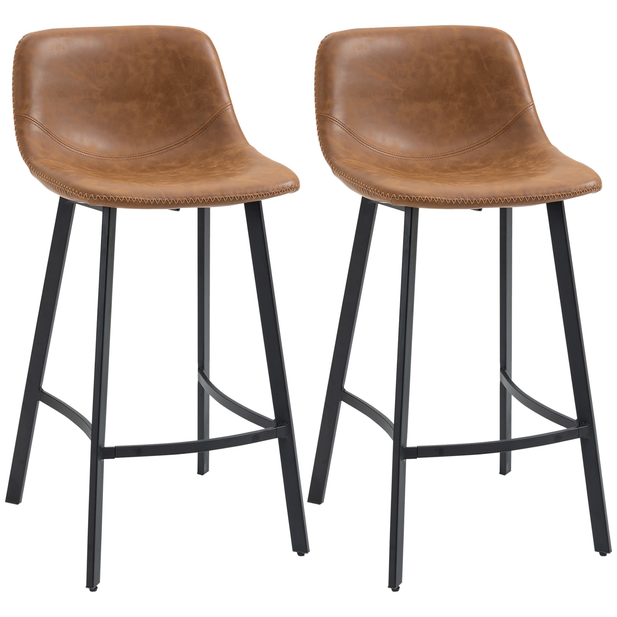 HOMCM Kitchen Stools Set of 2, 97cm Sitting Height with Integrated stable structure Leather Bar Stools   Suitable for Retro Home Decor, Brown