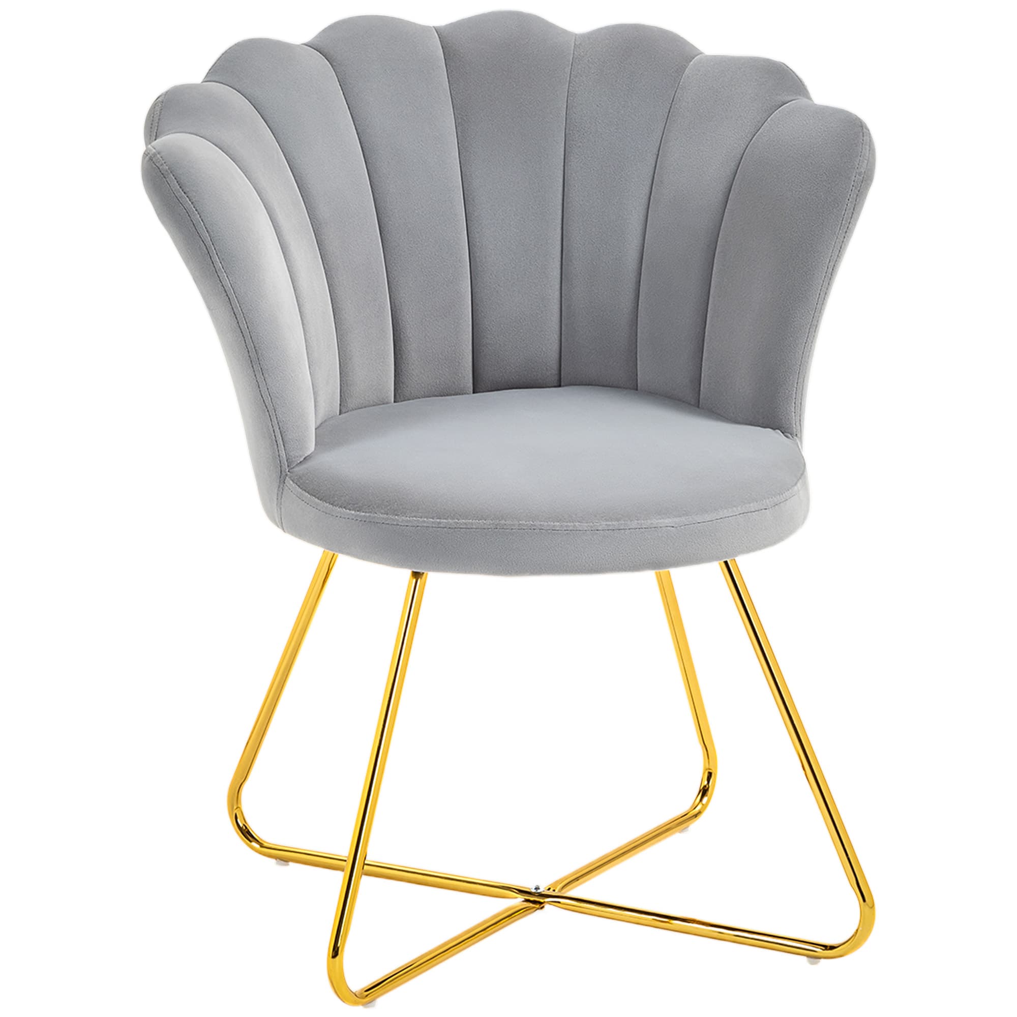HOMCOM Velvet-Feel Lotus Petal Accent Chair - Grey | Aosom UK